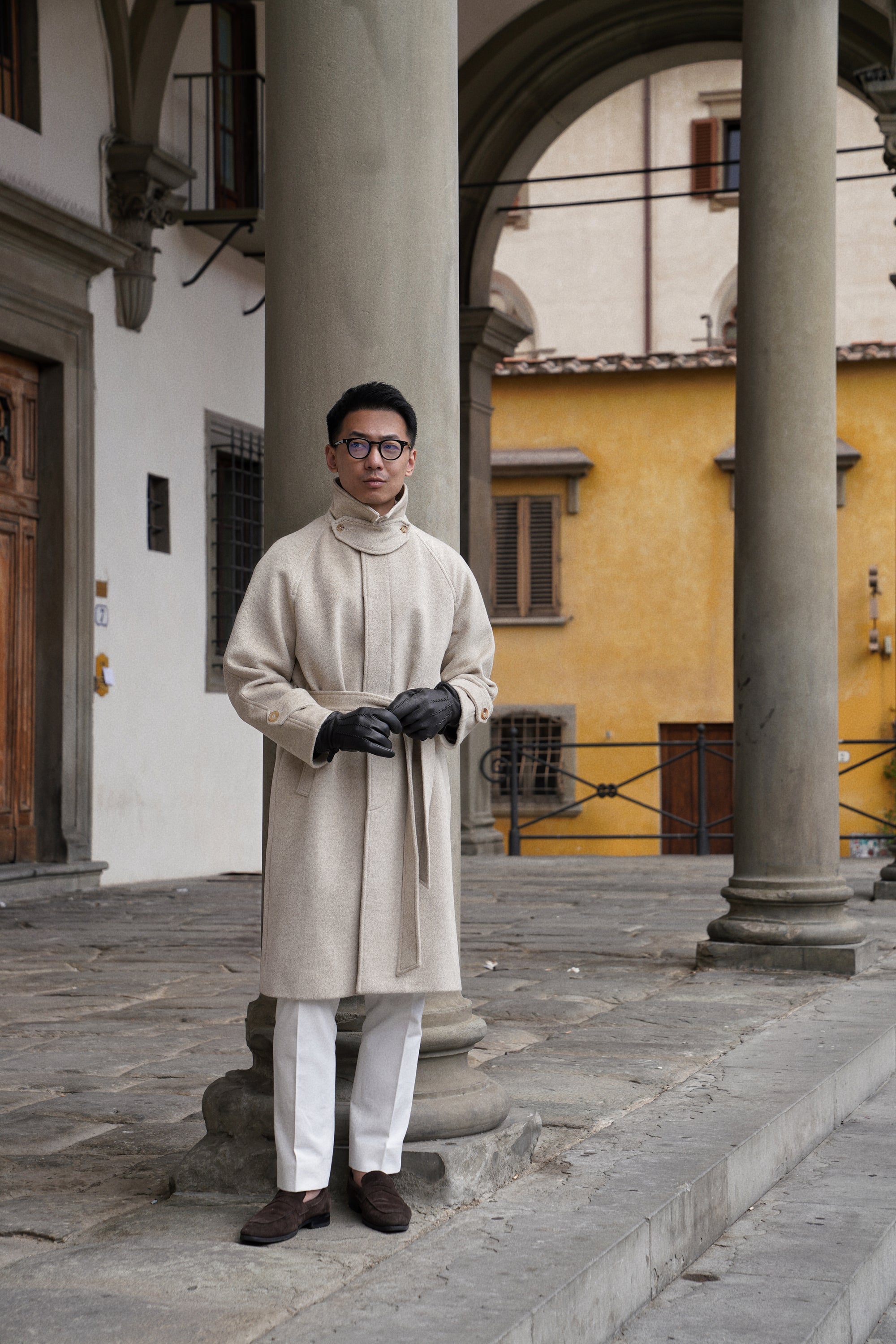 Beige Wool Balmacaan Coat