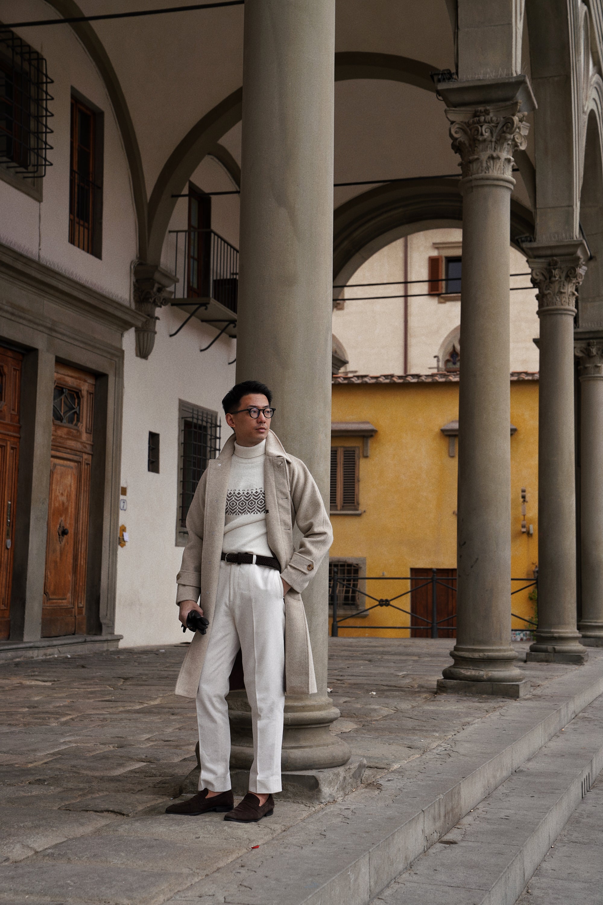Beige Wool Balmacaan Coat