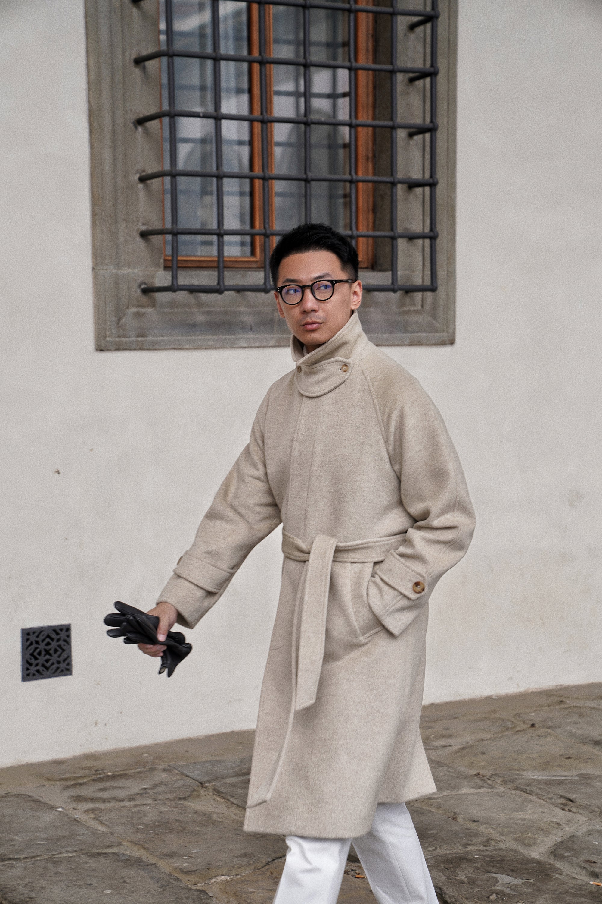 Beige Wool Balmacaan Coat