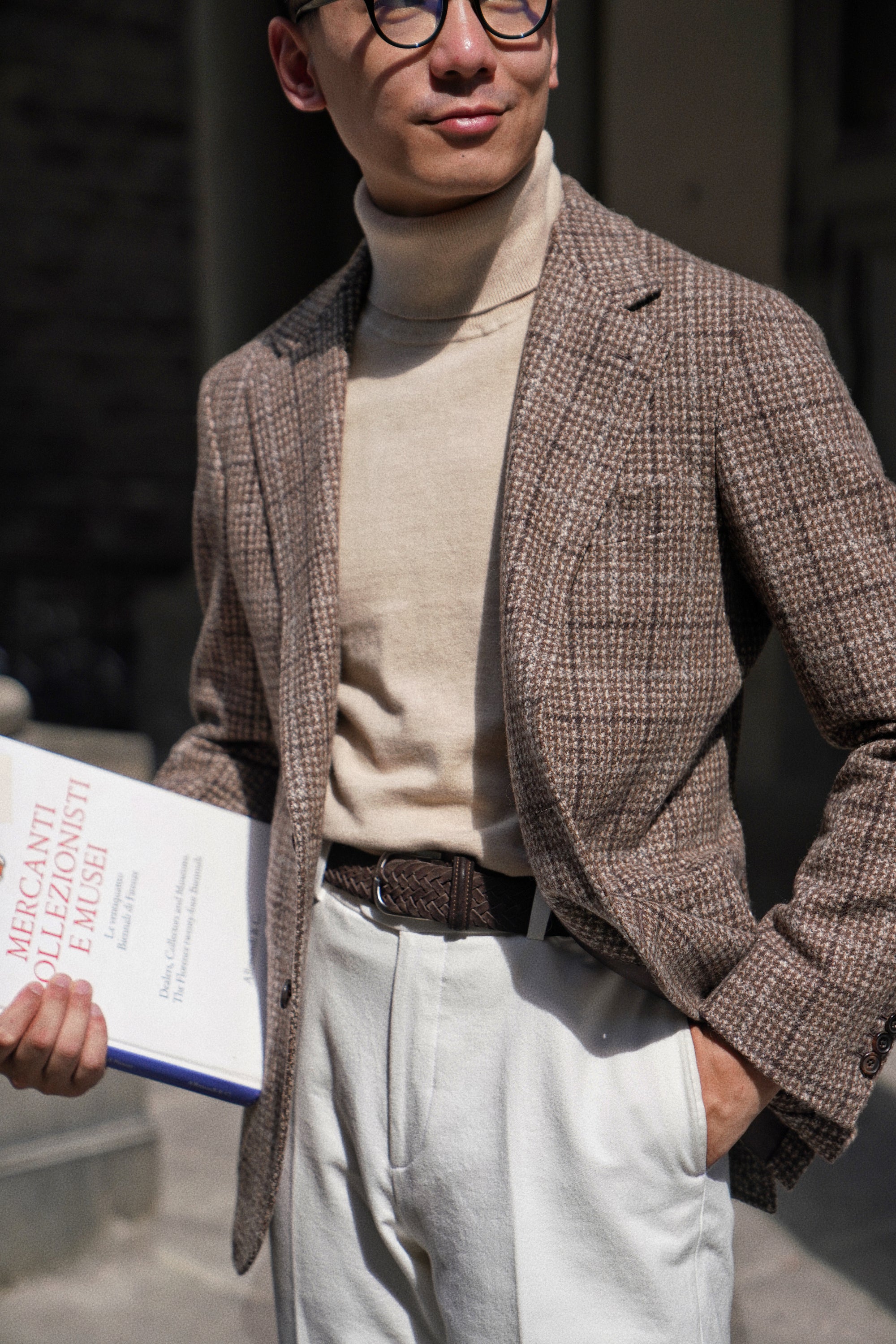 Light Brown Melange Windowpane Tweed Jacket #4