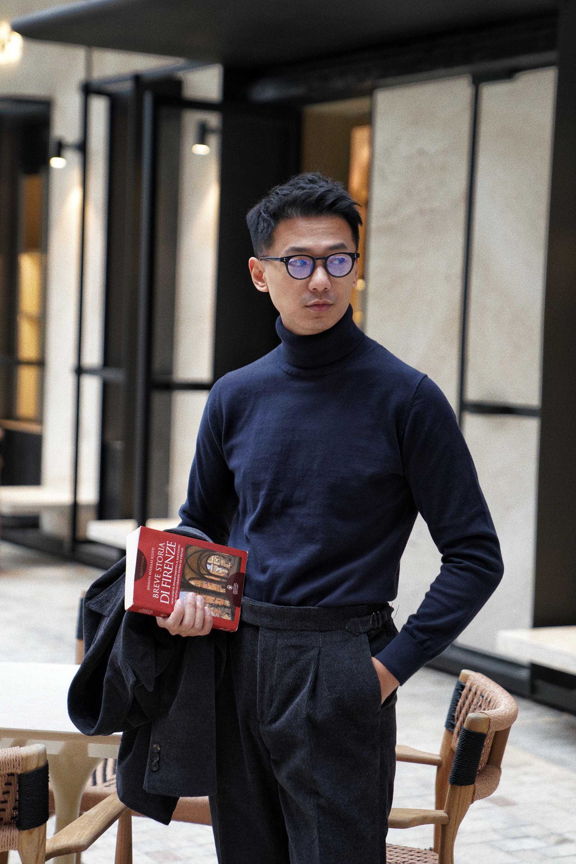 Navy Roll Neck Jumper