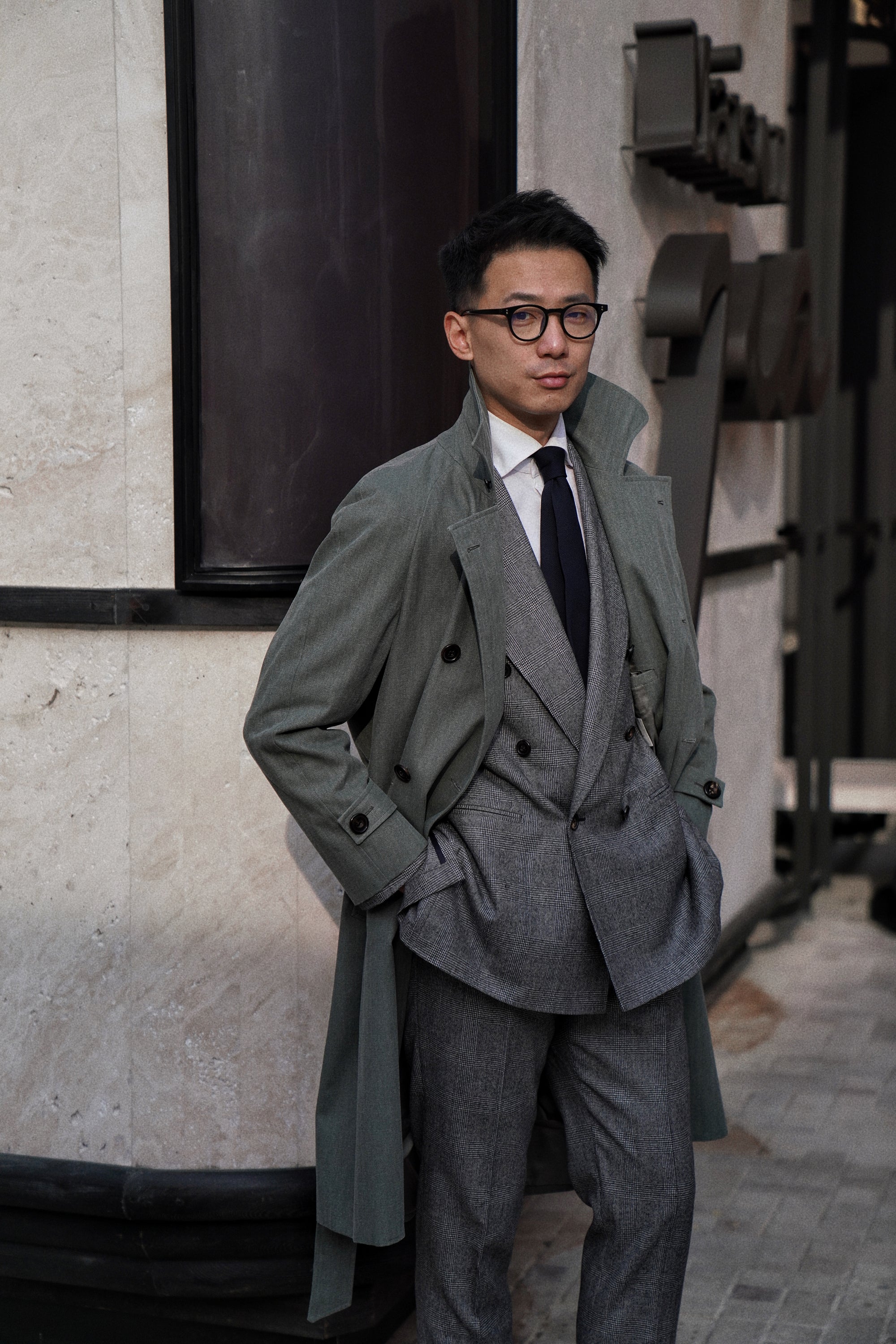 Graphite Green Cotton Balmacaan Raincoat #71
