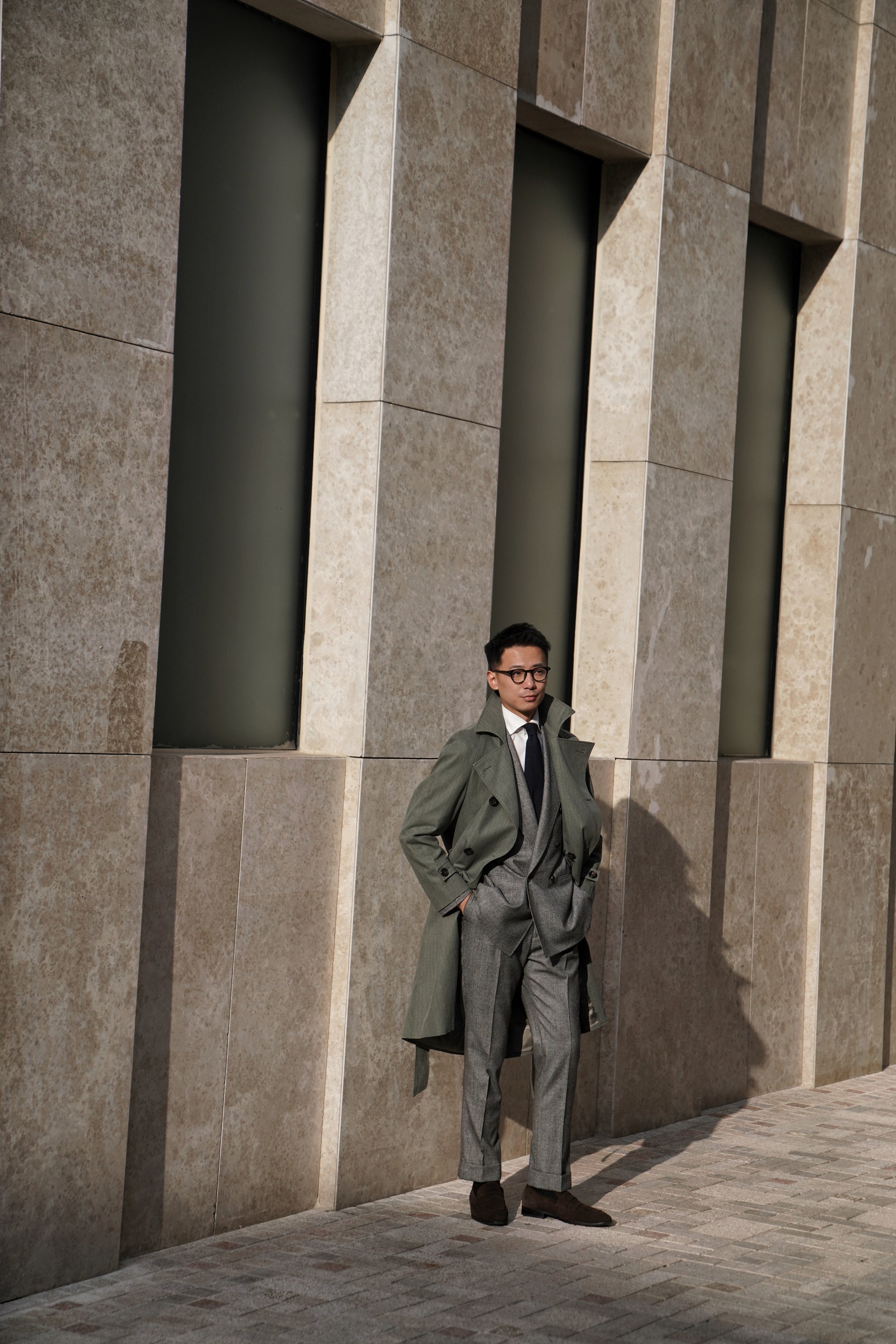 Graphite Green Cotton Balmacaan Raincoat #71