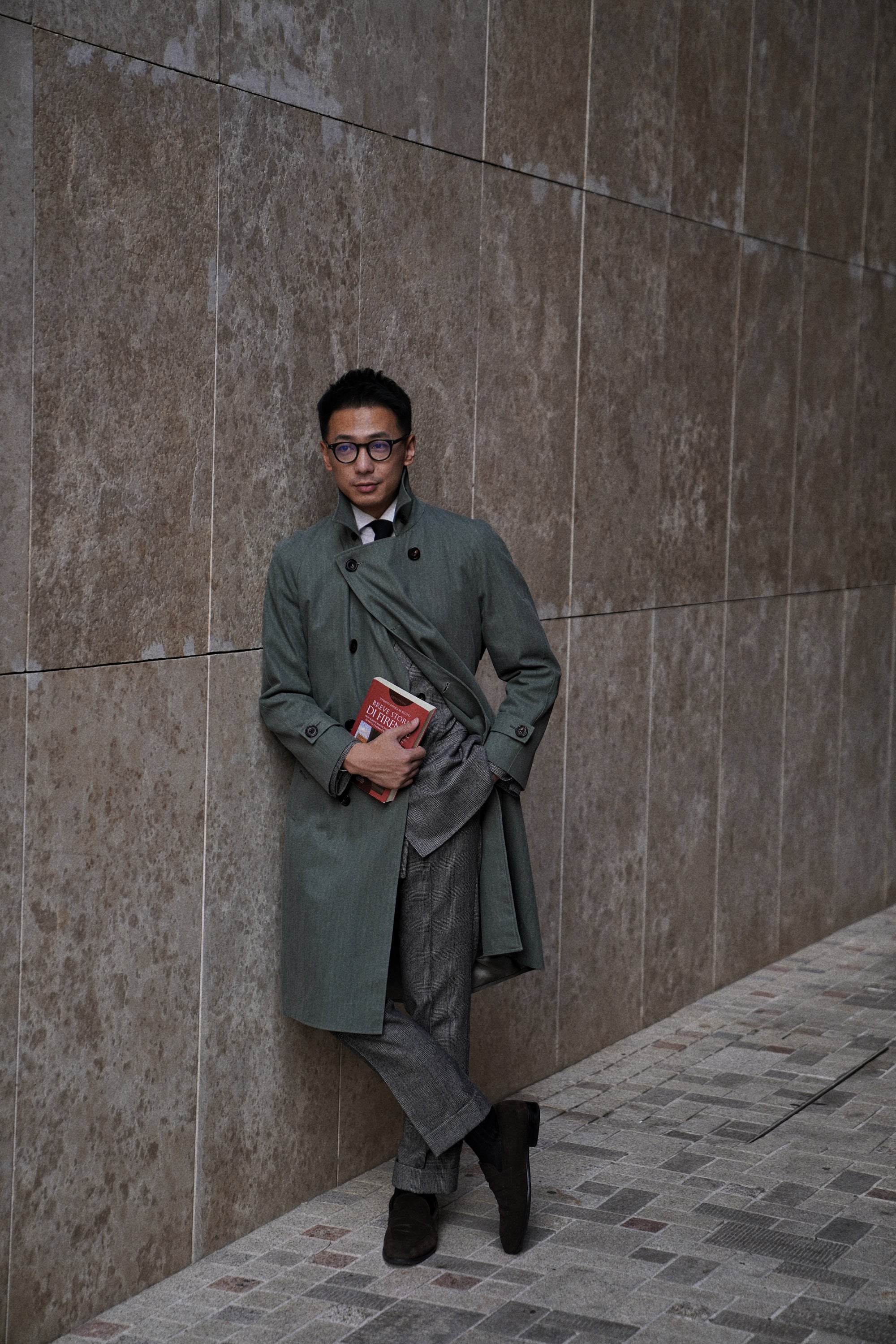 Graphite Green Cotton Balmacaan Raincoat #71