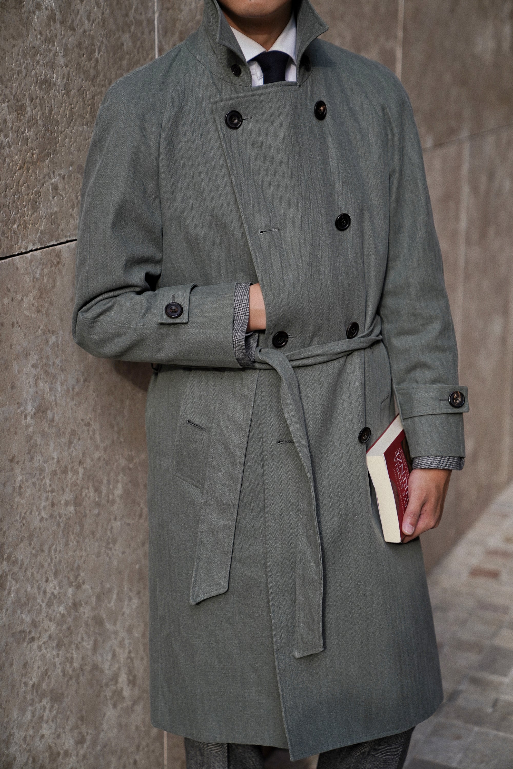 Graphite Green Cotton Balmacaan Raincoat #71