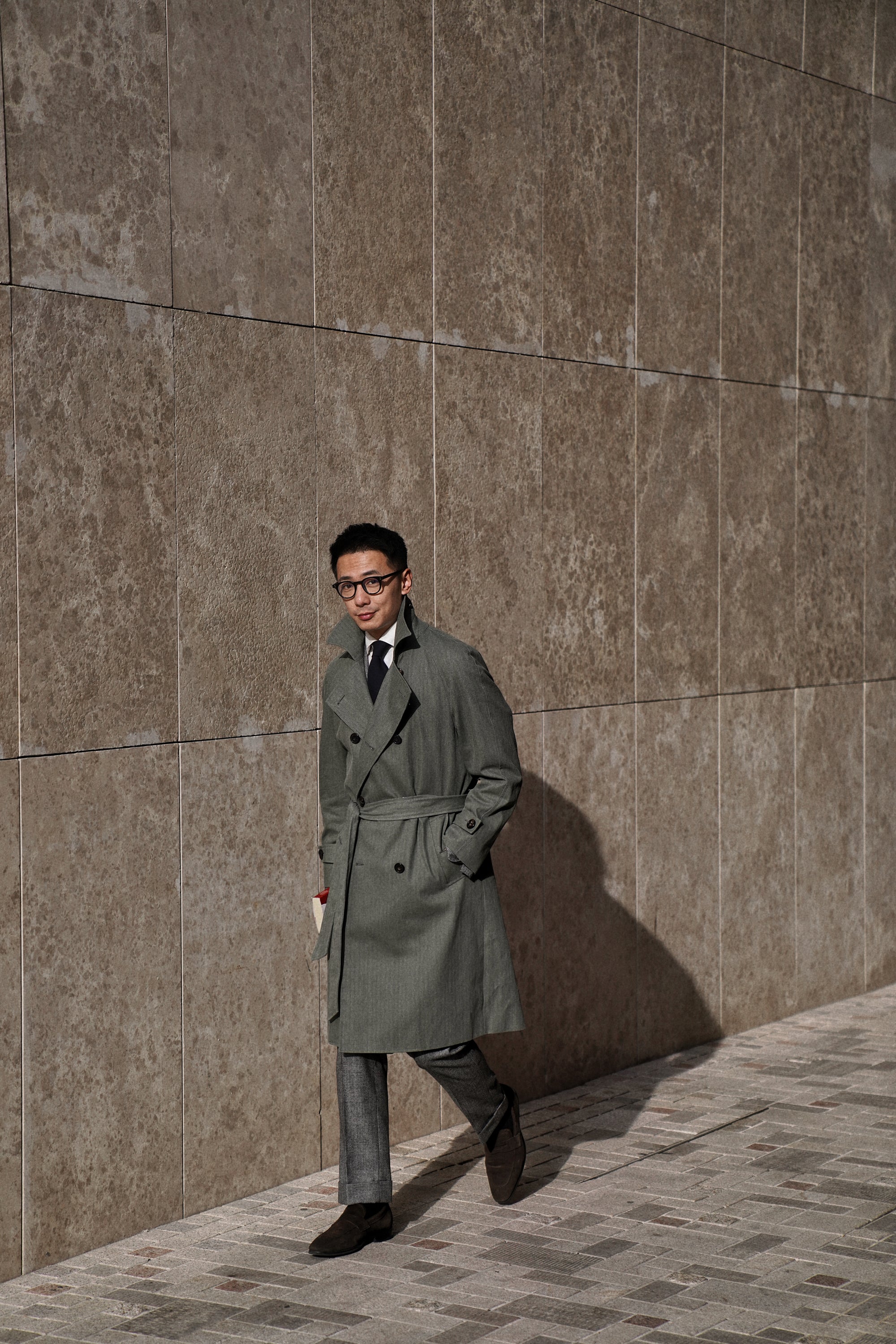 Graphite Green Cotton Balmacaan Raincoat #71