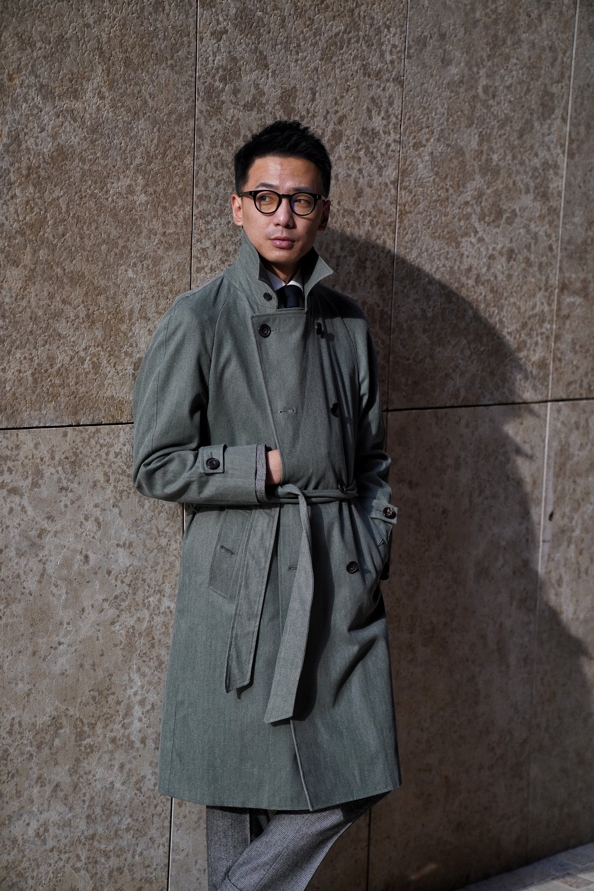 Graphite Green Cotton Balmacaan Raincoat #71