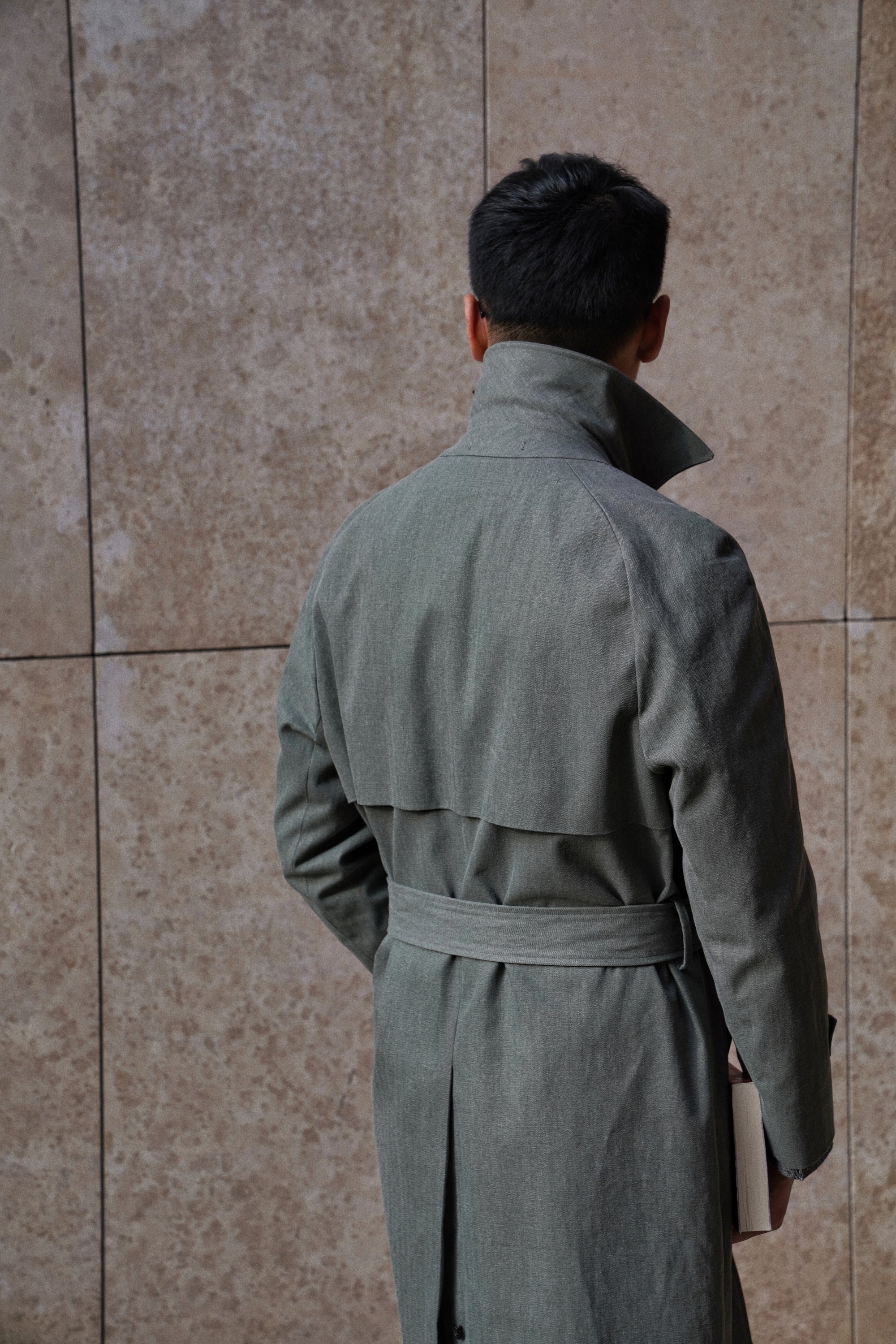 Graphite Green Cotton Balmacaan Raincoat #71