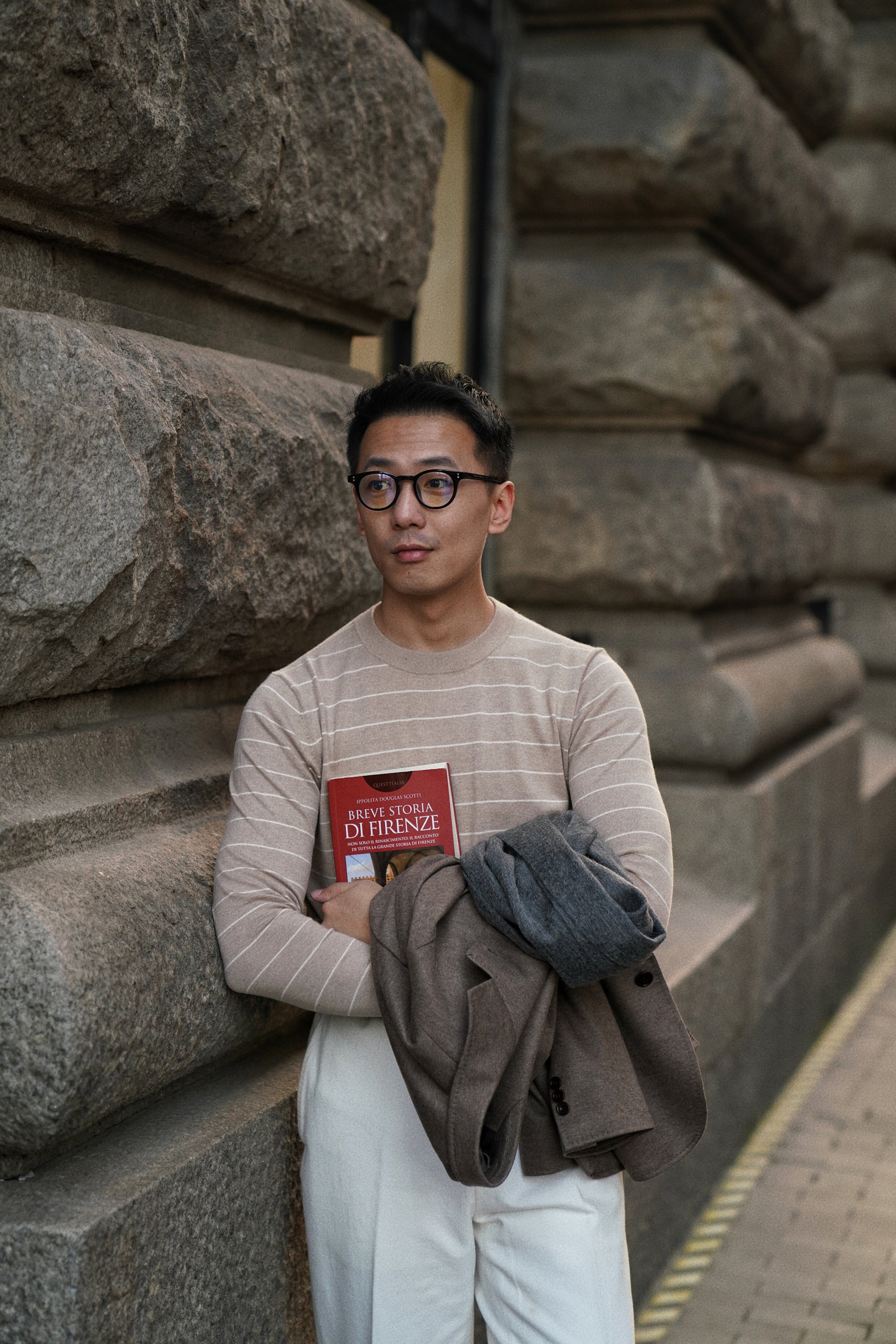 Light Brown Breton Top Crew Neck