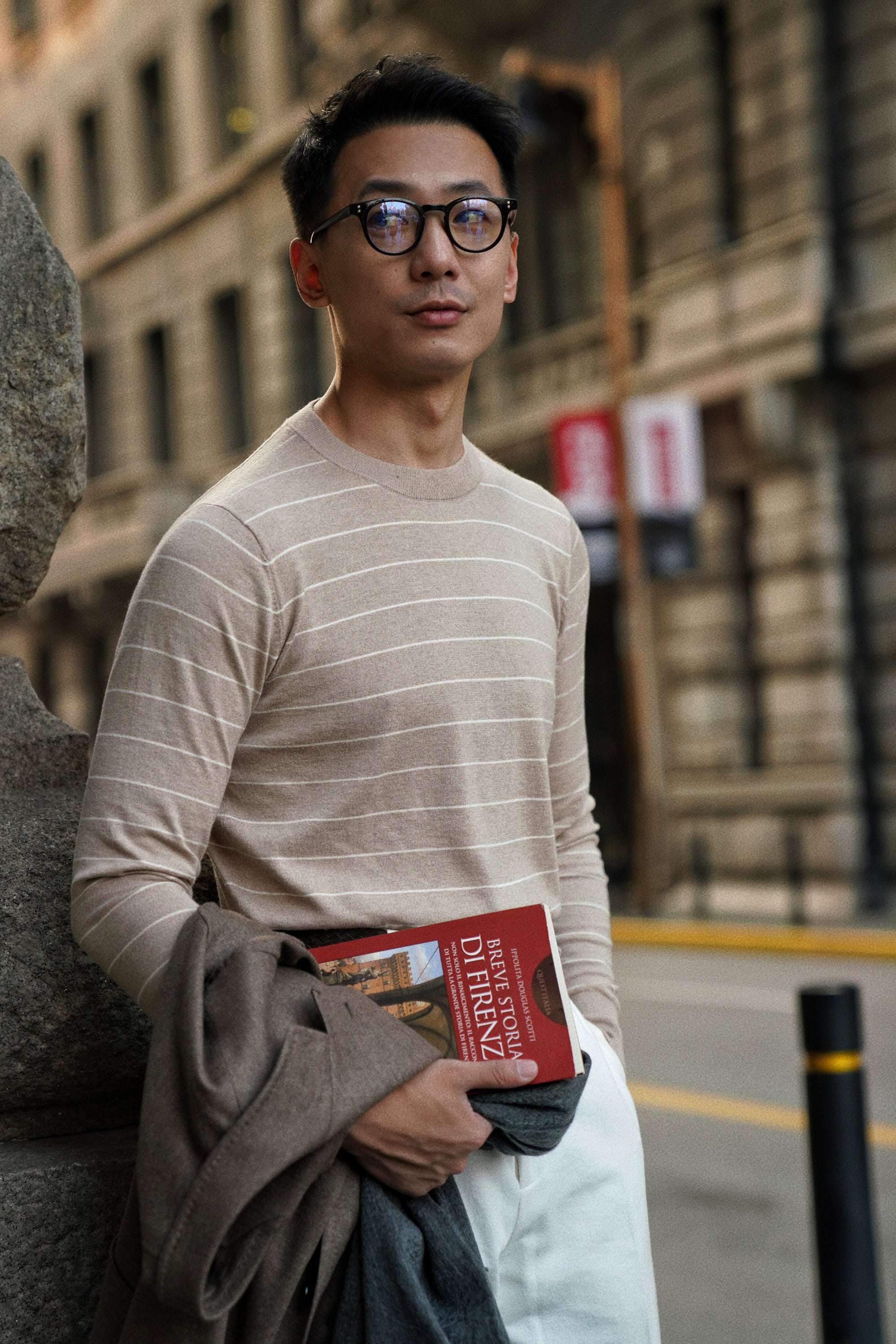 Light Brown Breton Top Crew Neck
