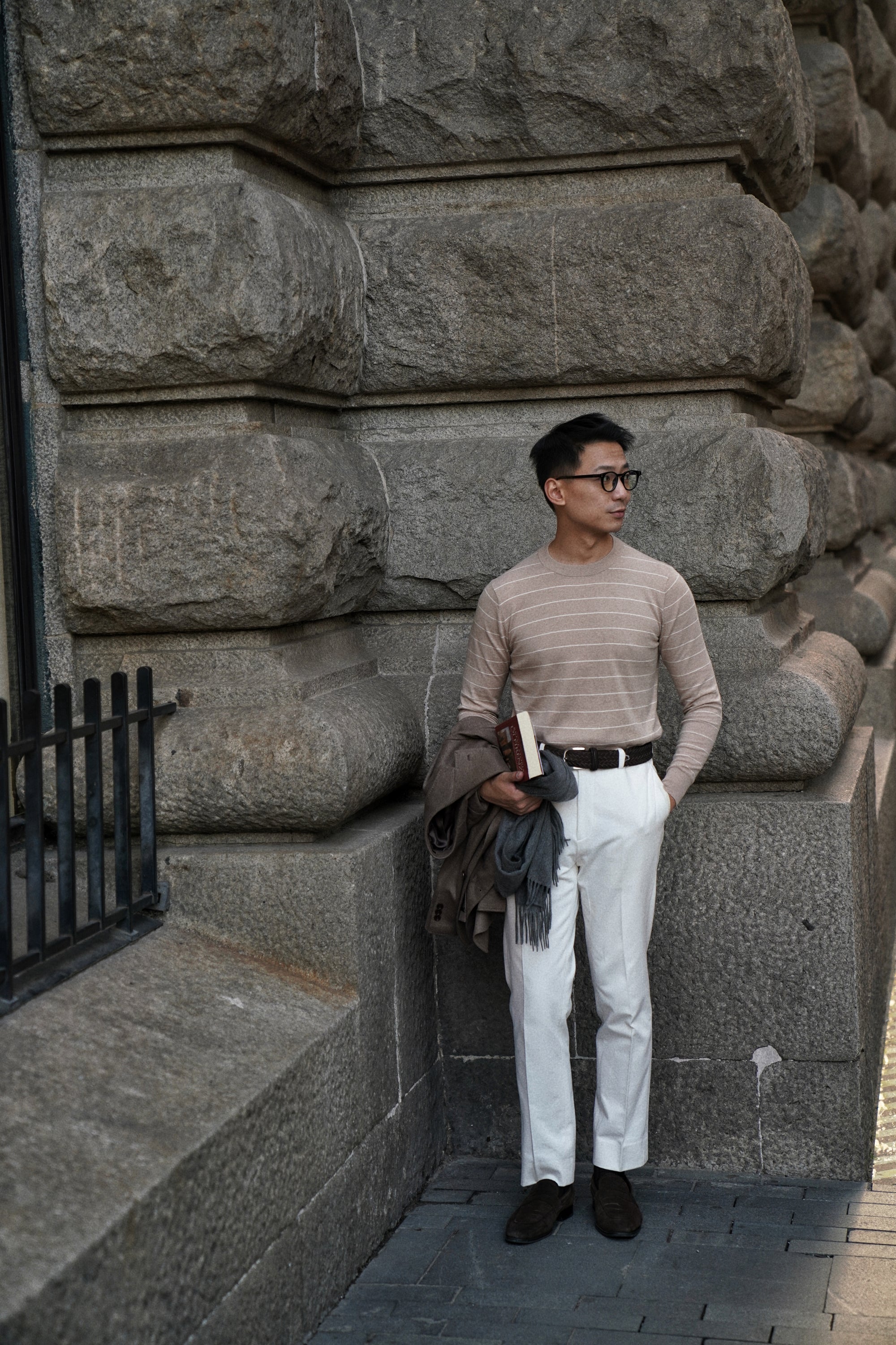 Light Brown Breton Top Crew Neck