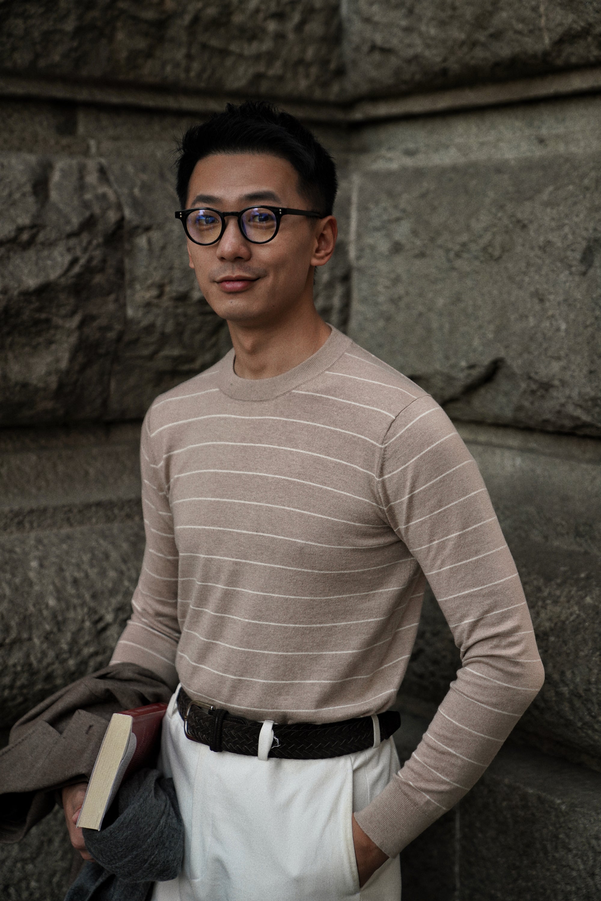 Light Brown Breton Top Crew Neck