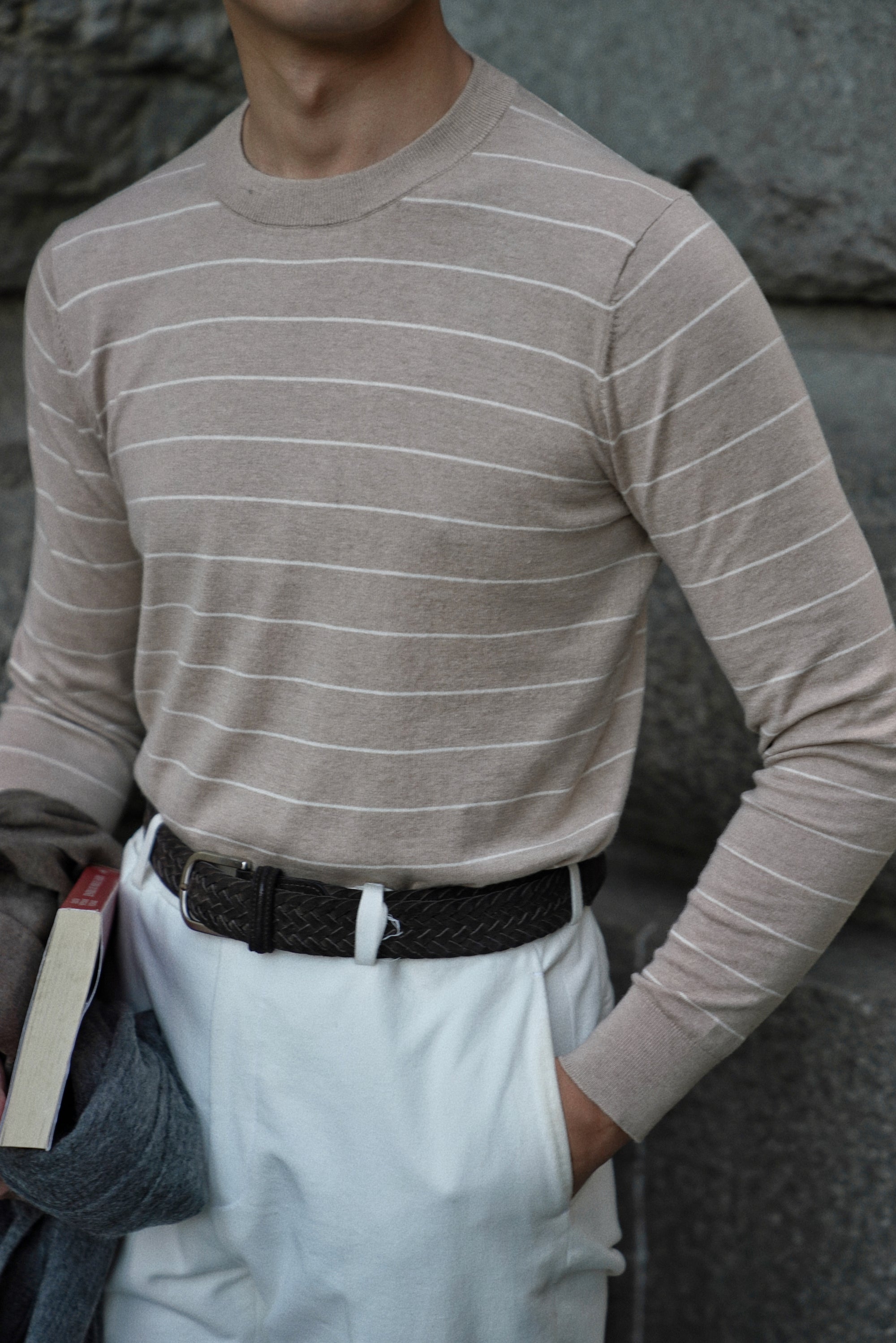 Light Brown Breton Top Crew Neck