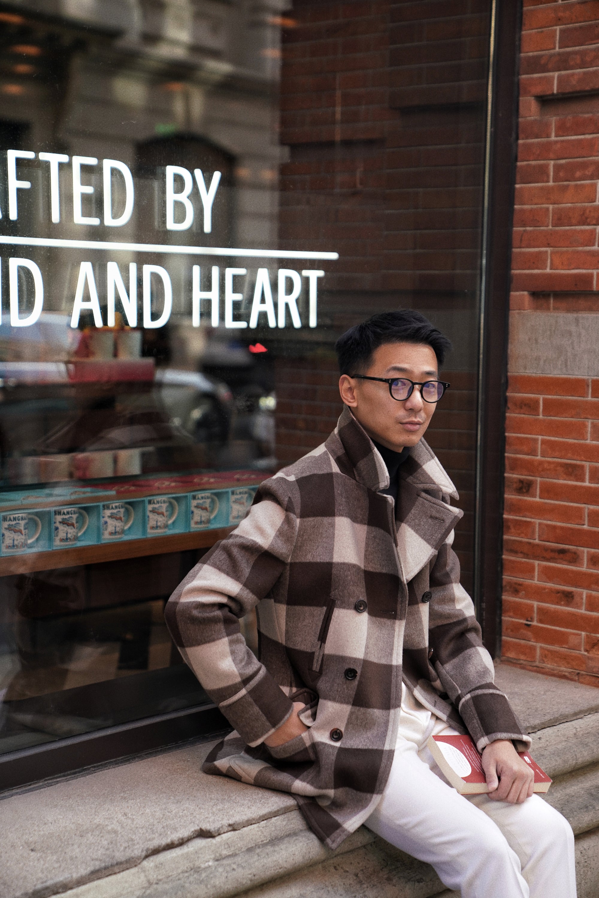 MTO Brown Plaid Wool Silk Cashmere Peacoat