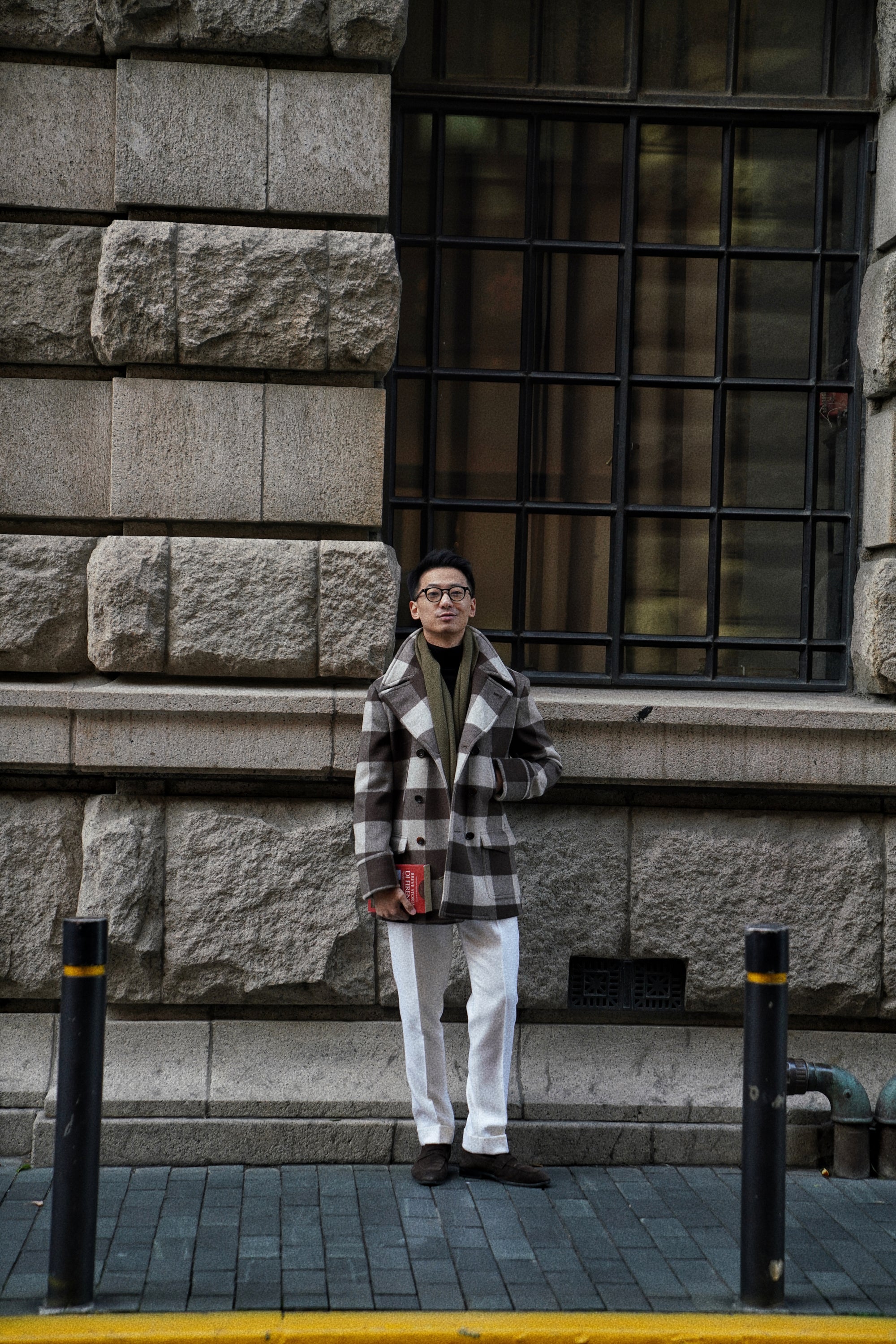 MTO Brown Plaid Wool Silk Cashmere Peacoat