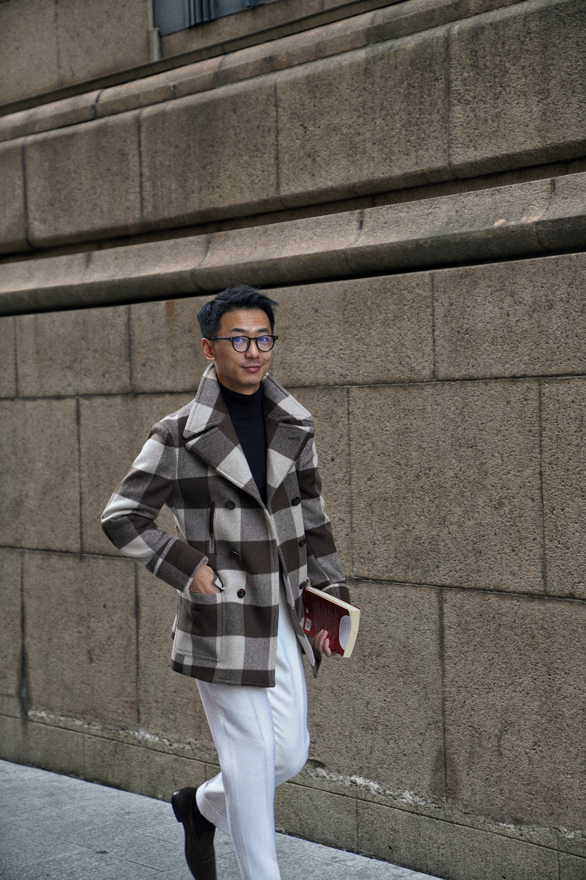 MTO Brown Plaid Wool Silk Cashmere Peacoat