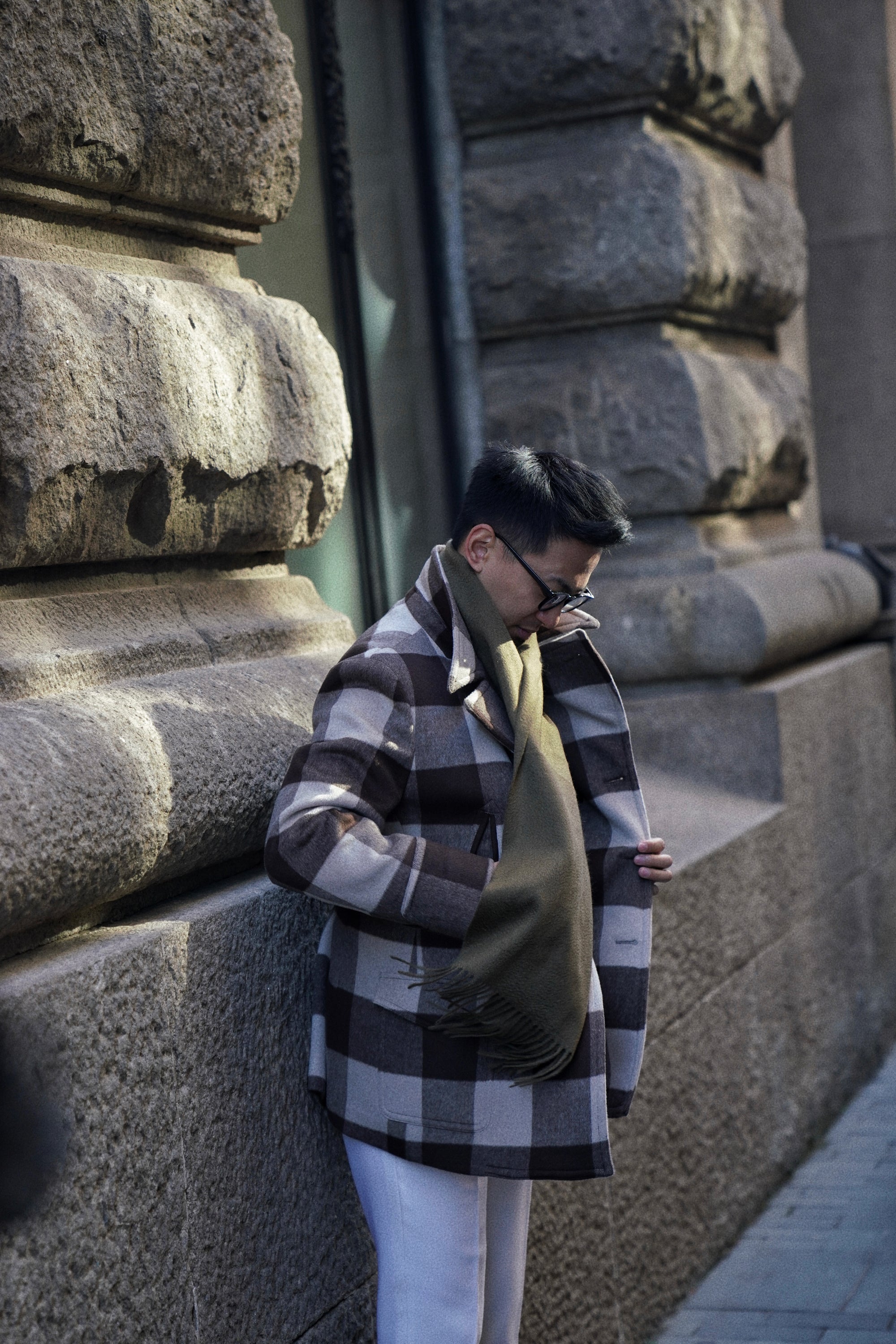 MTO Brown Plaid Wool Silk Cashmere Peacoat