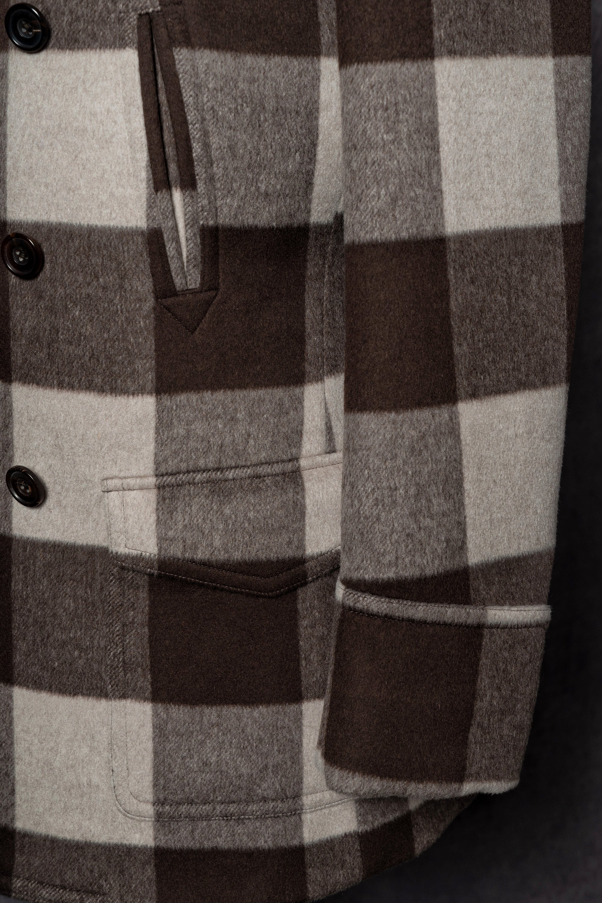 MTO Brown Plaid Wool Silk Cashmere Peacoat