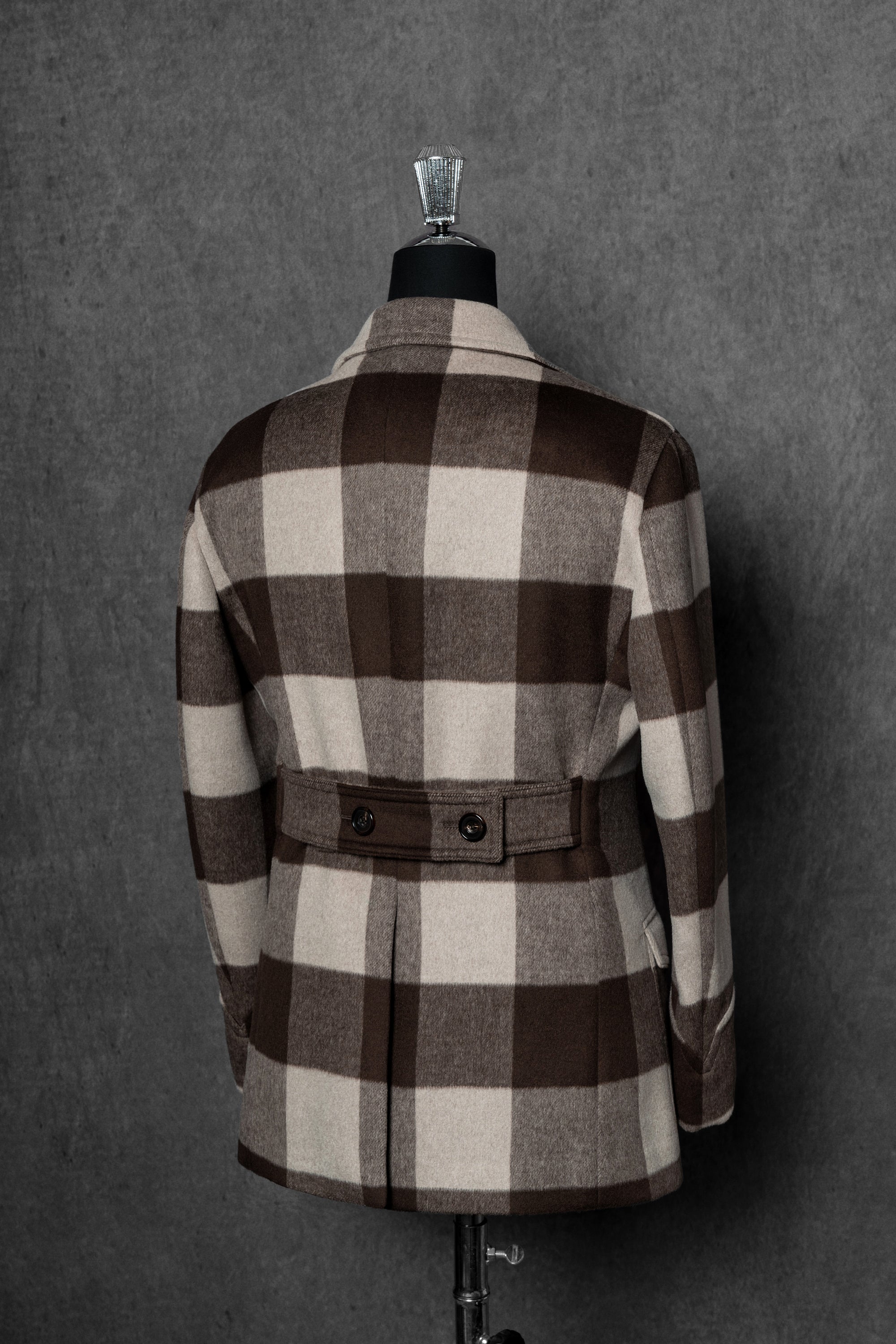 MTO Brown Plaid Wool Silk Cashmere Peacoat