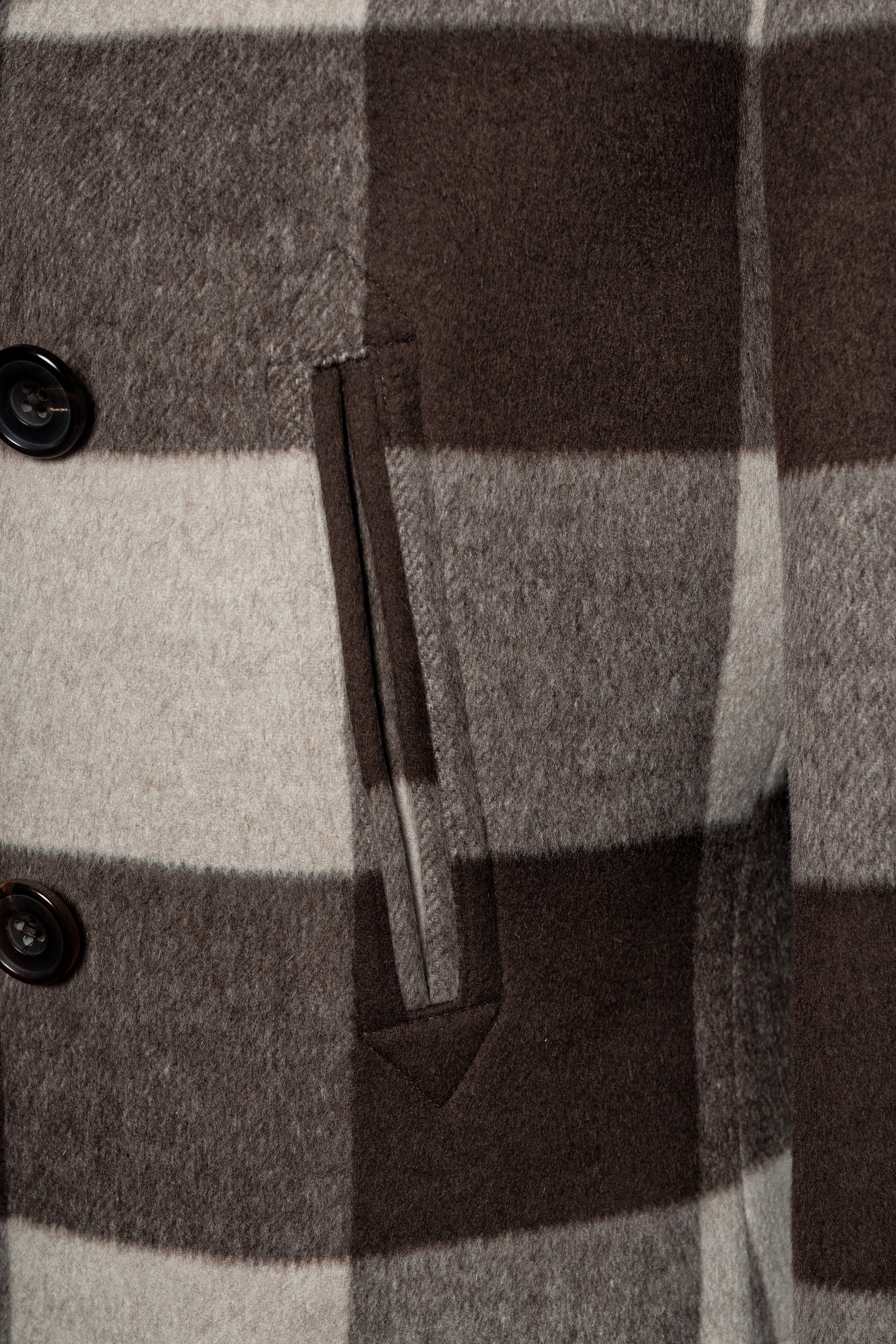 MTO Brown Plaid Wool Silk Cashmere Peacoat