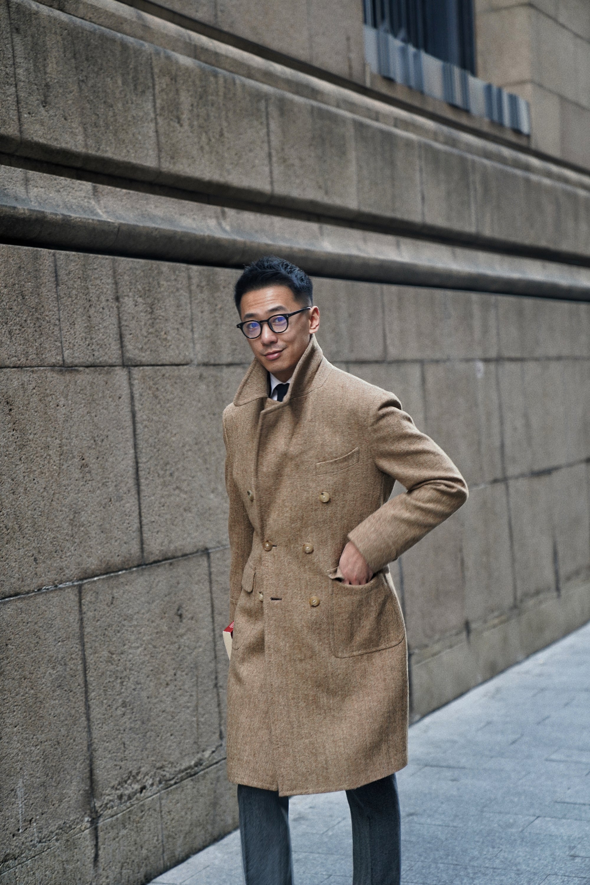 MTO Ginger Herringbone Wool Polo Coat