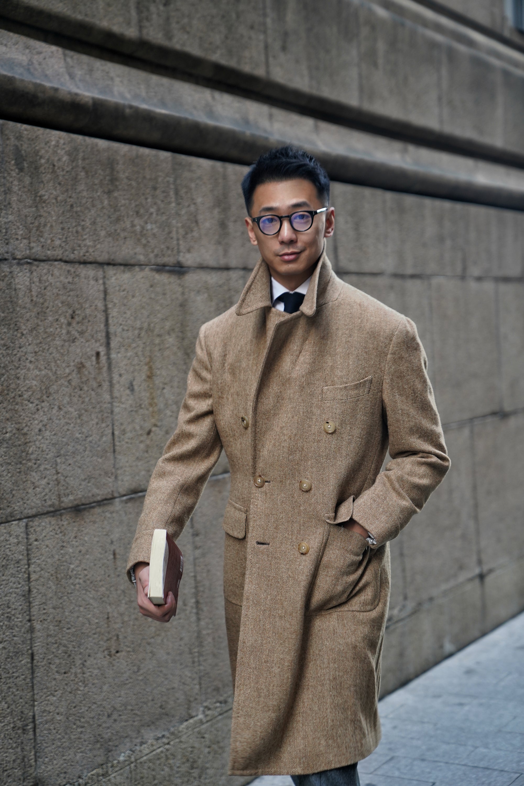 MTO Ginger Herringbone Wool Polo Coat