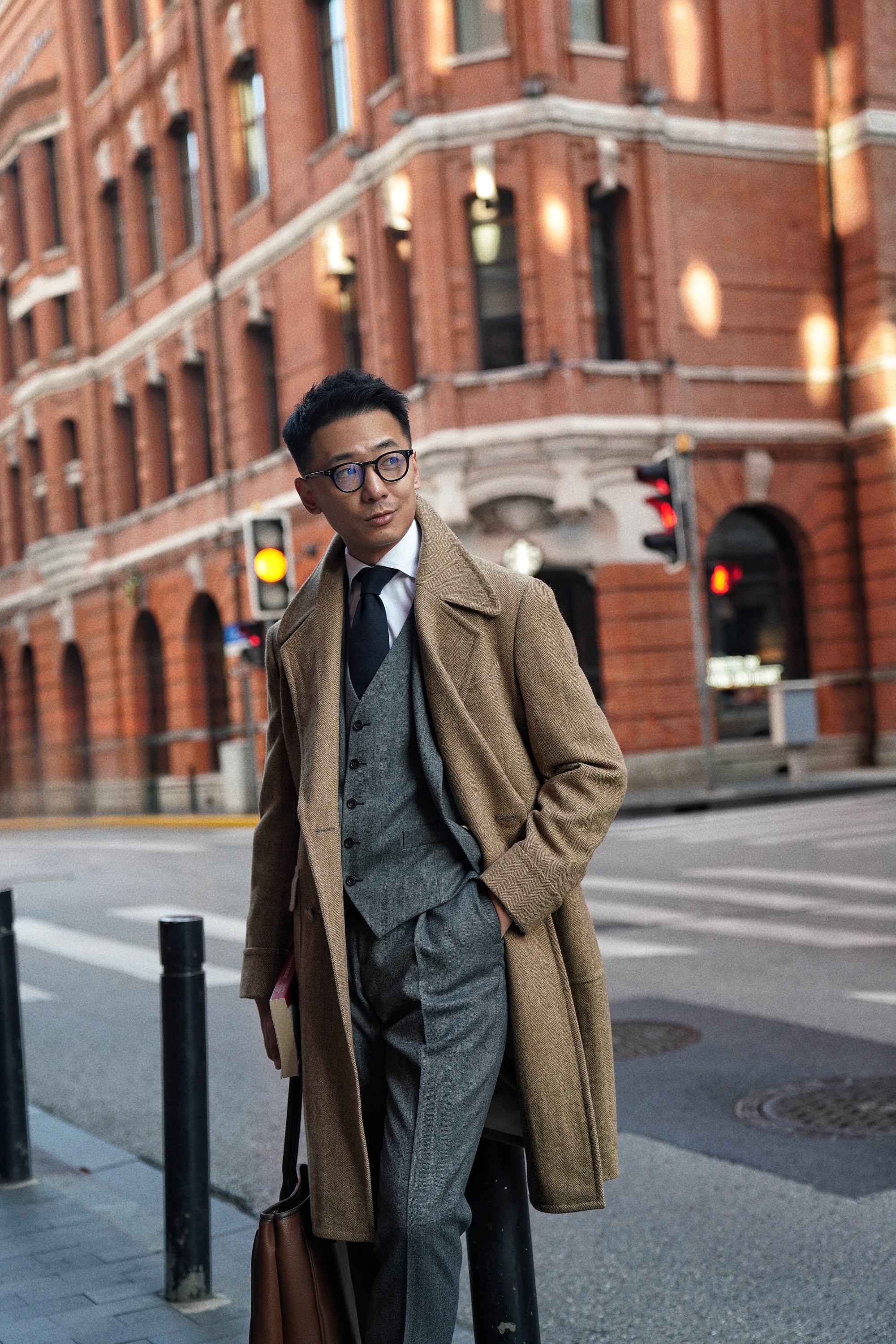 MTO Ginger Herringbone Wool Polo Coat