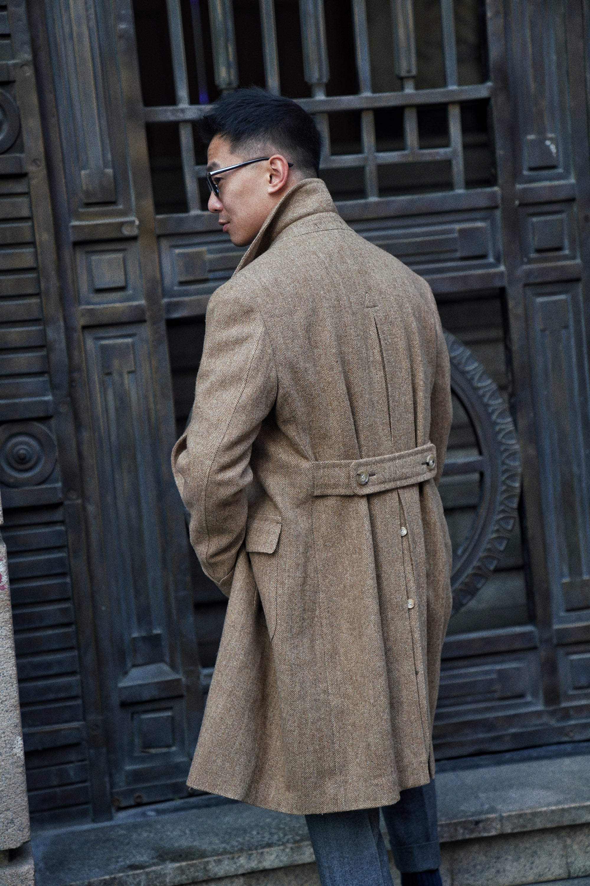 MTO Ginger Herringbone Wool Polo Coat