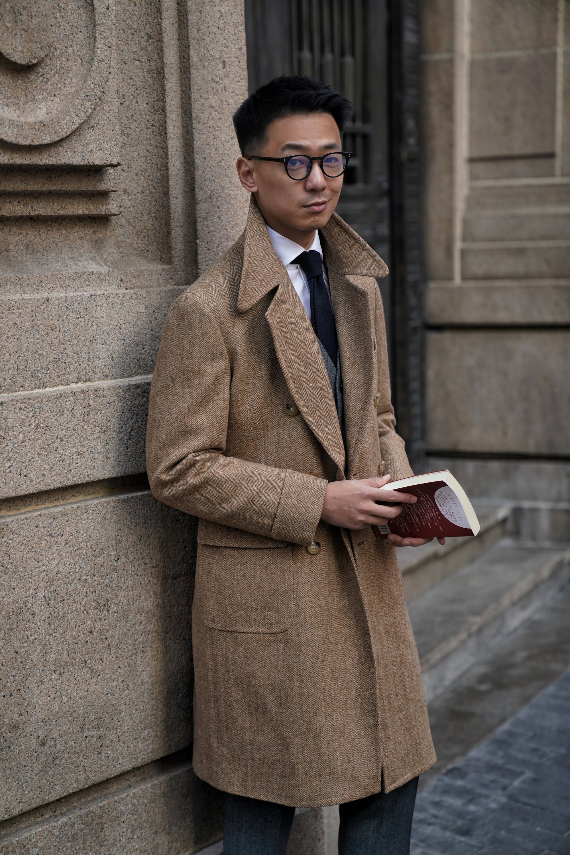 MTO Ginger Herringbone Wool Polo Coat
