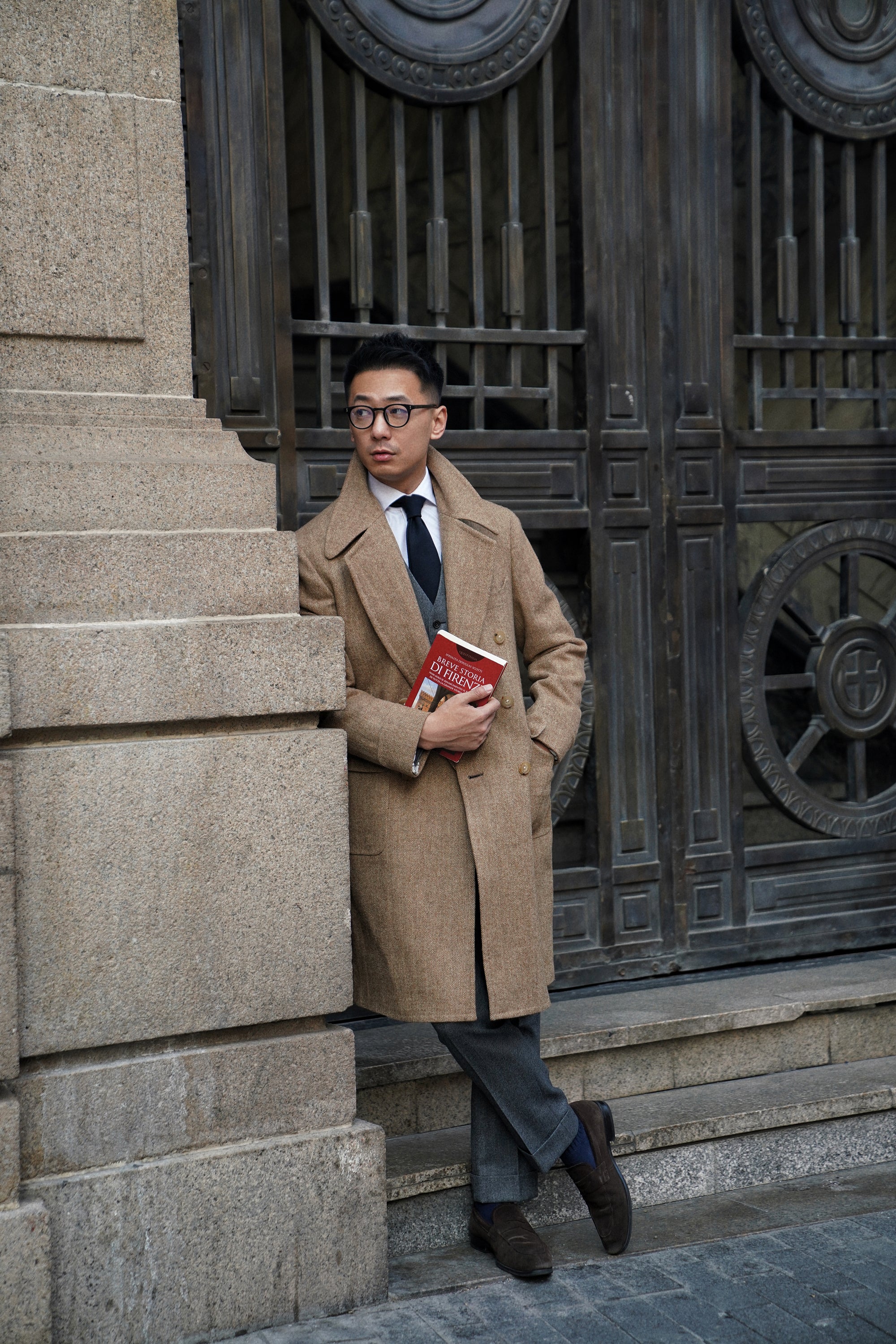 MTO Ginger Herringbone Wool Polo Coat
