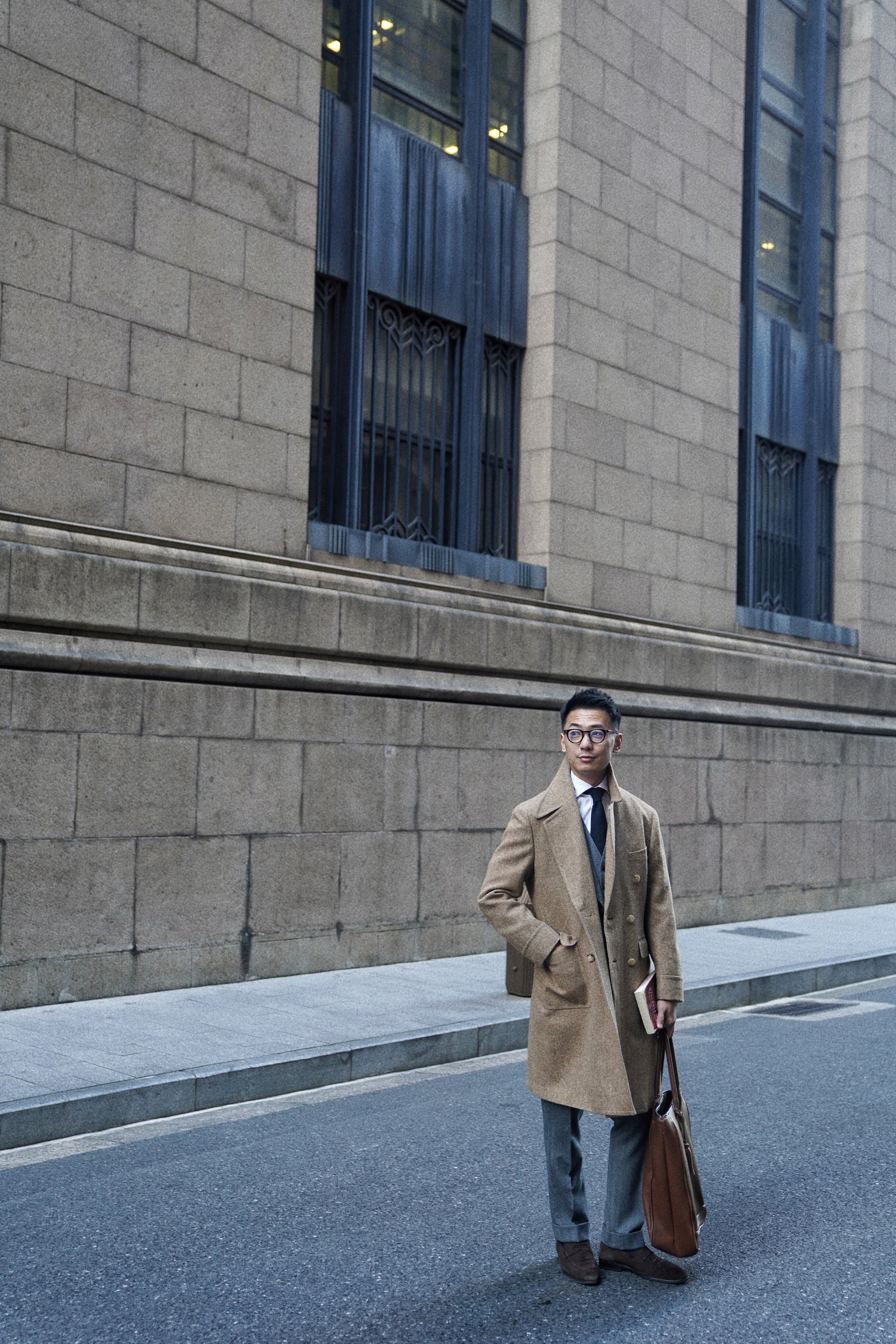 MTO Ginger Herringbone Wool Polo Coat