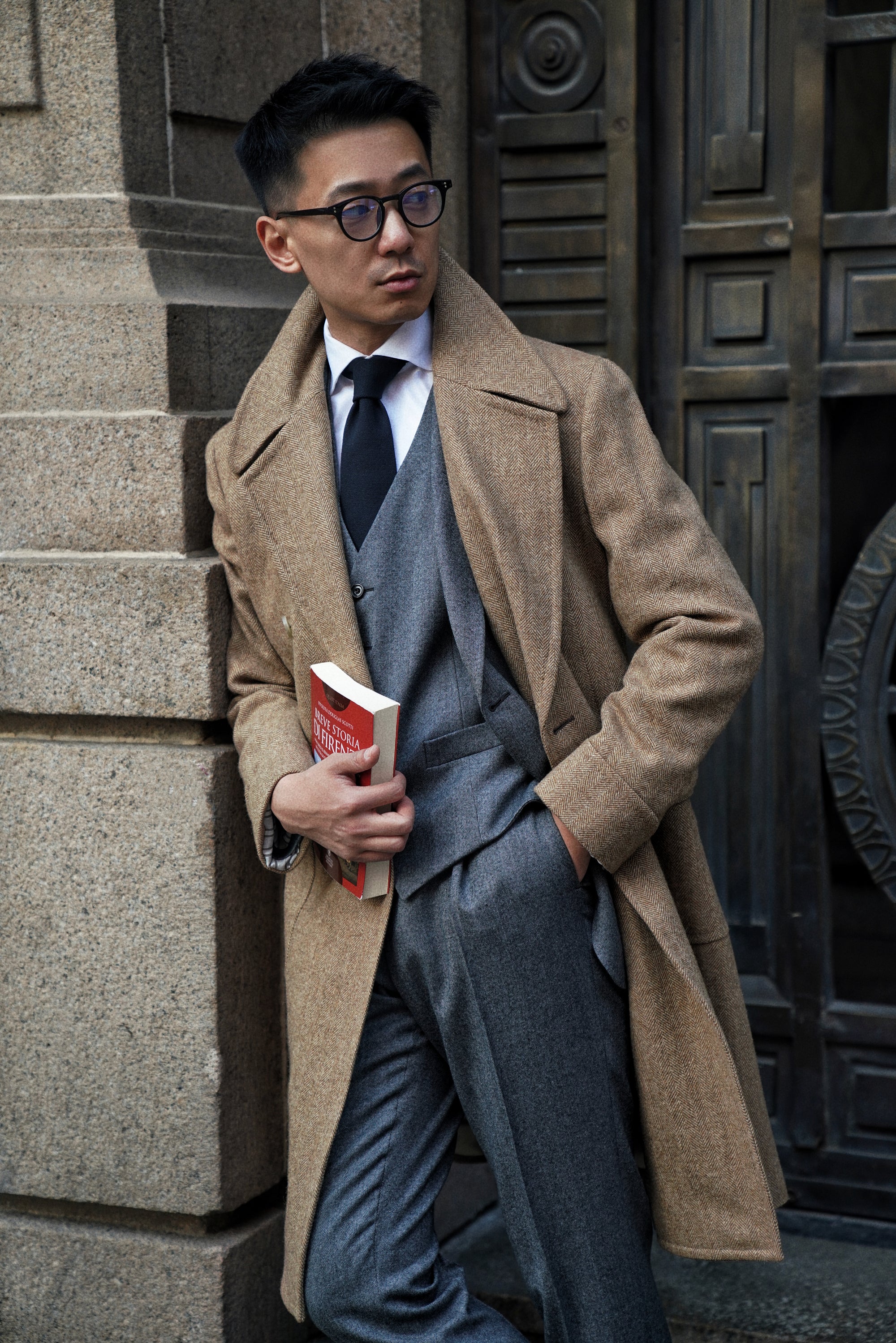 MTO Ginger Herringbone Wool Polo Coat
