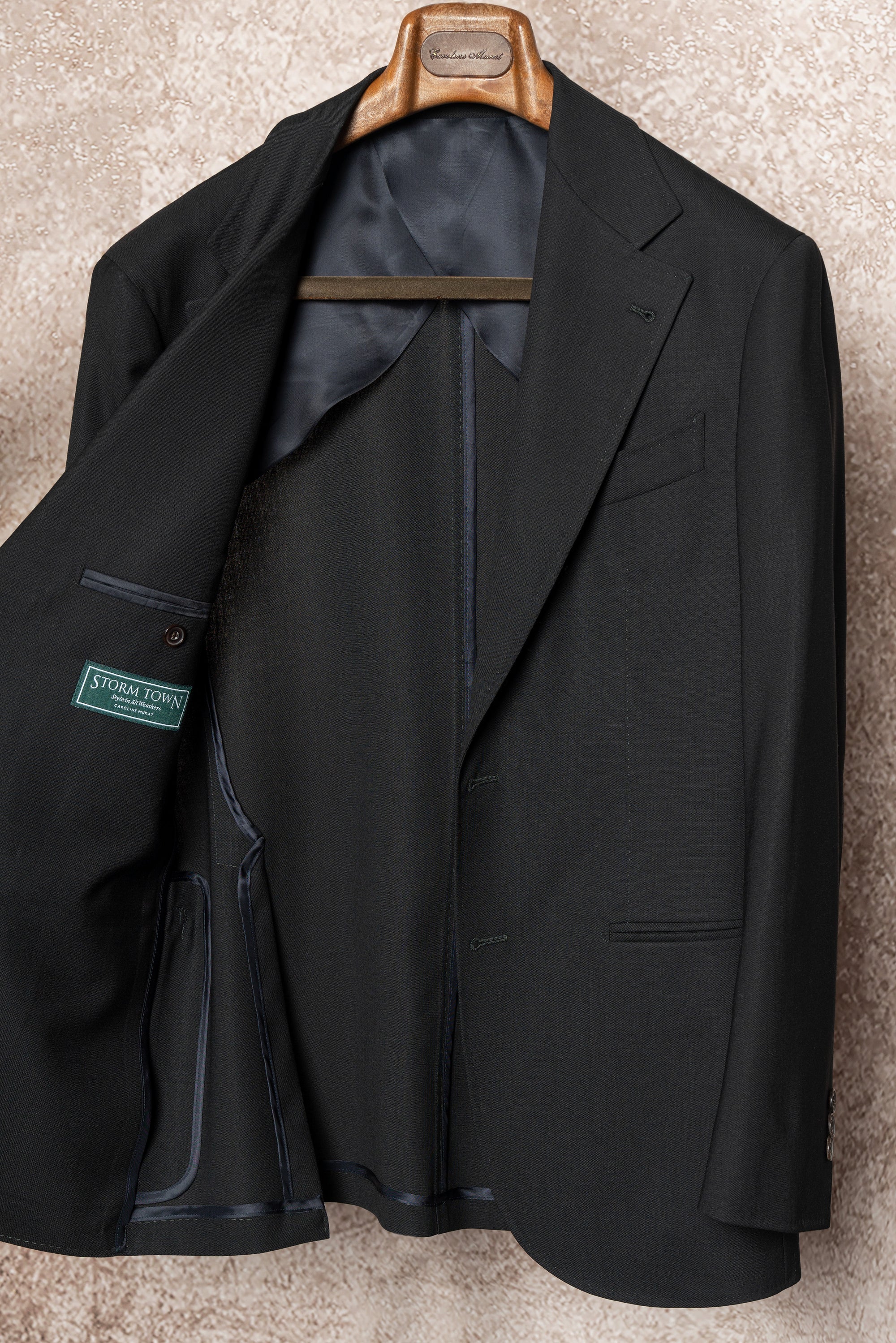 Black High Twist Wool Suit #144