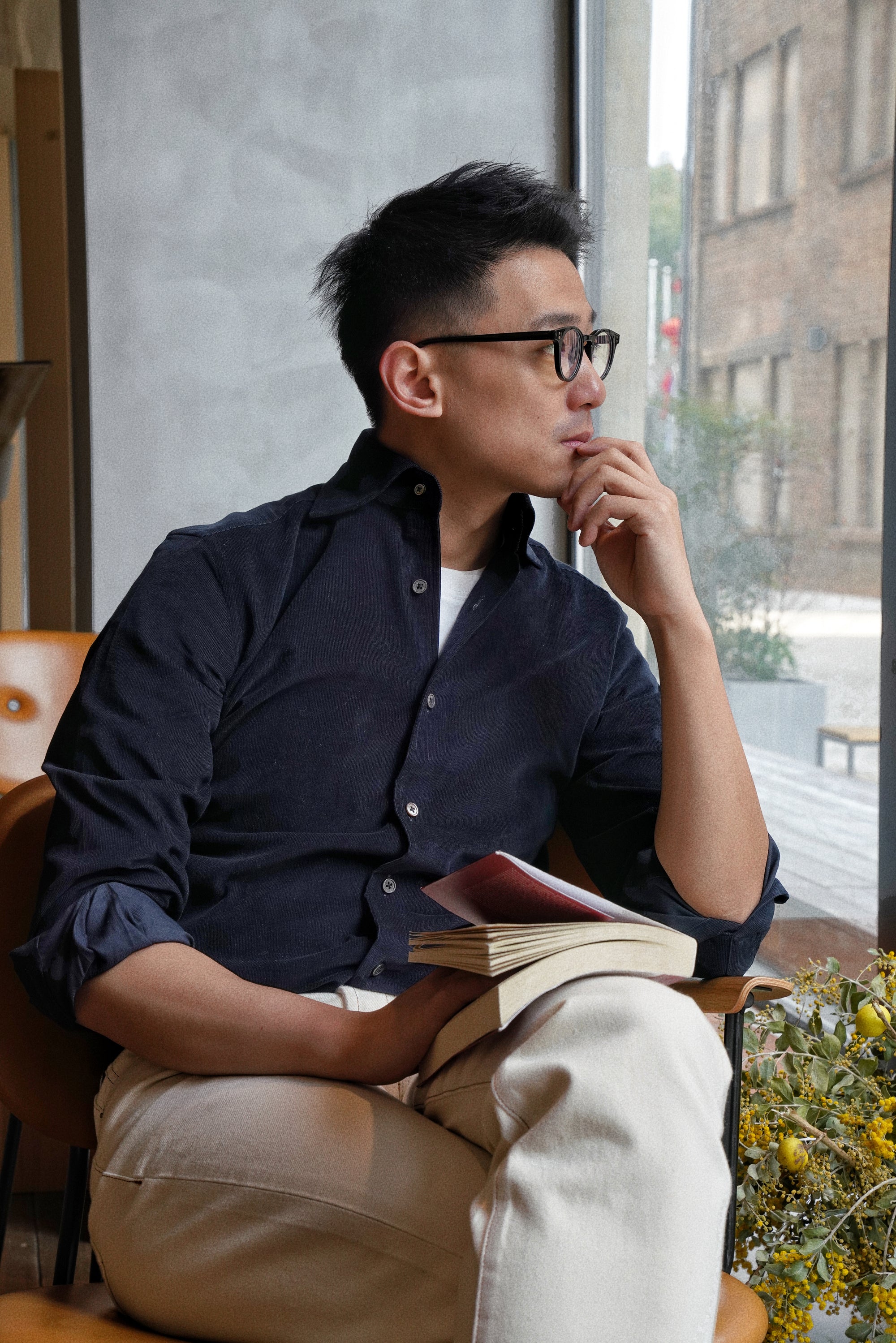 MTO Navy Pima Cotton Corduroy Shirt