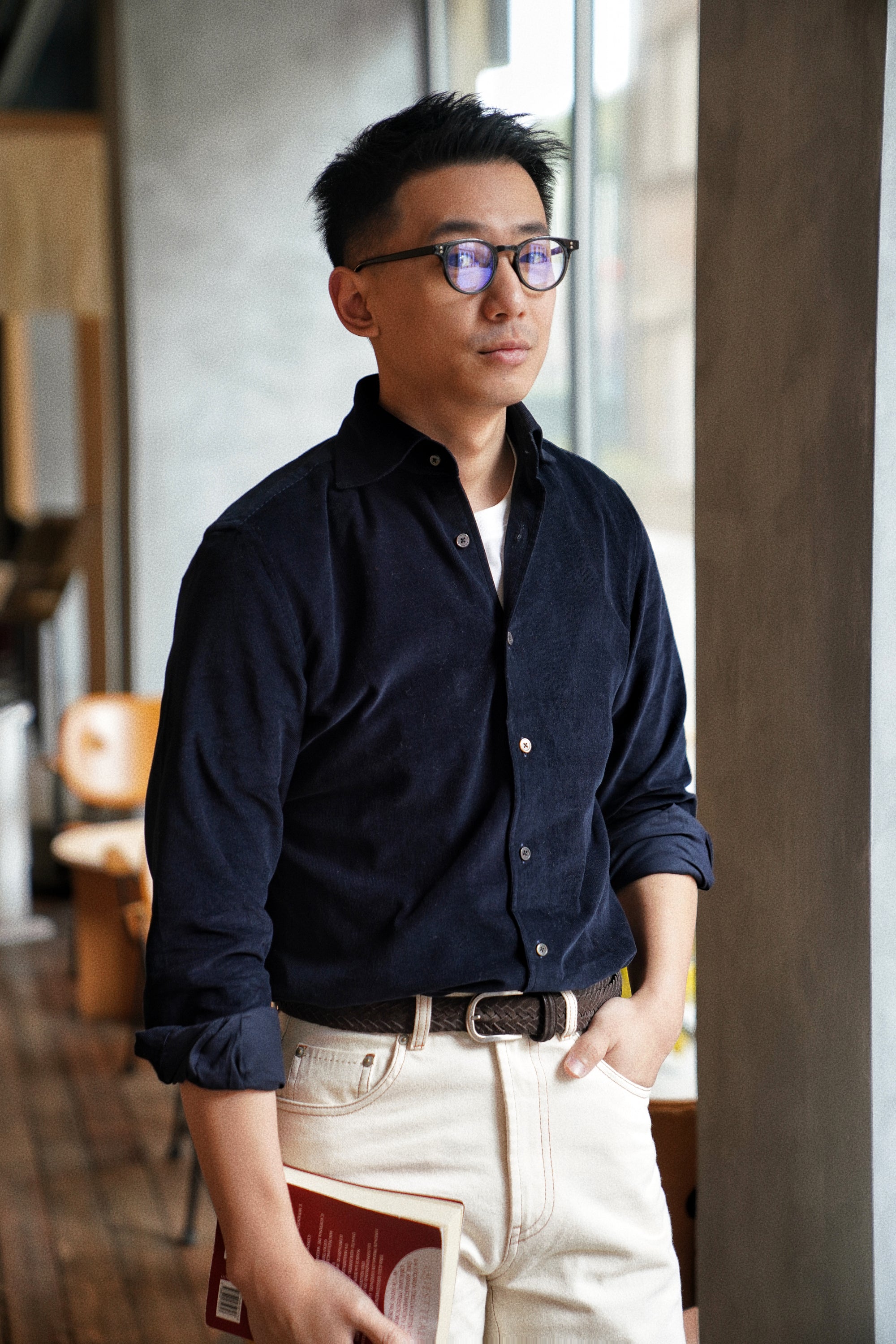 MTO Navy Pima Cotton Corduroy Shirt