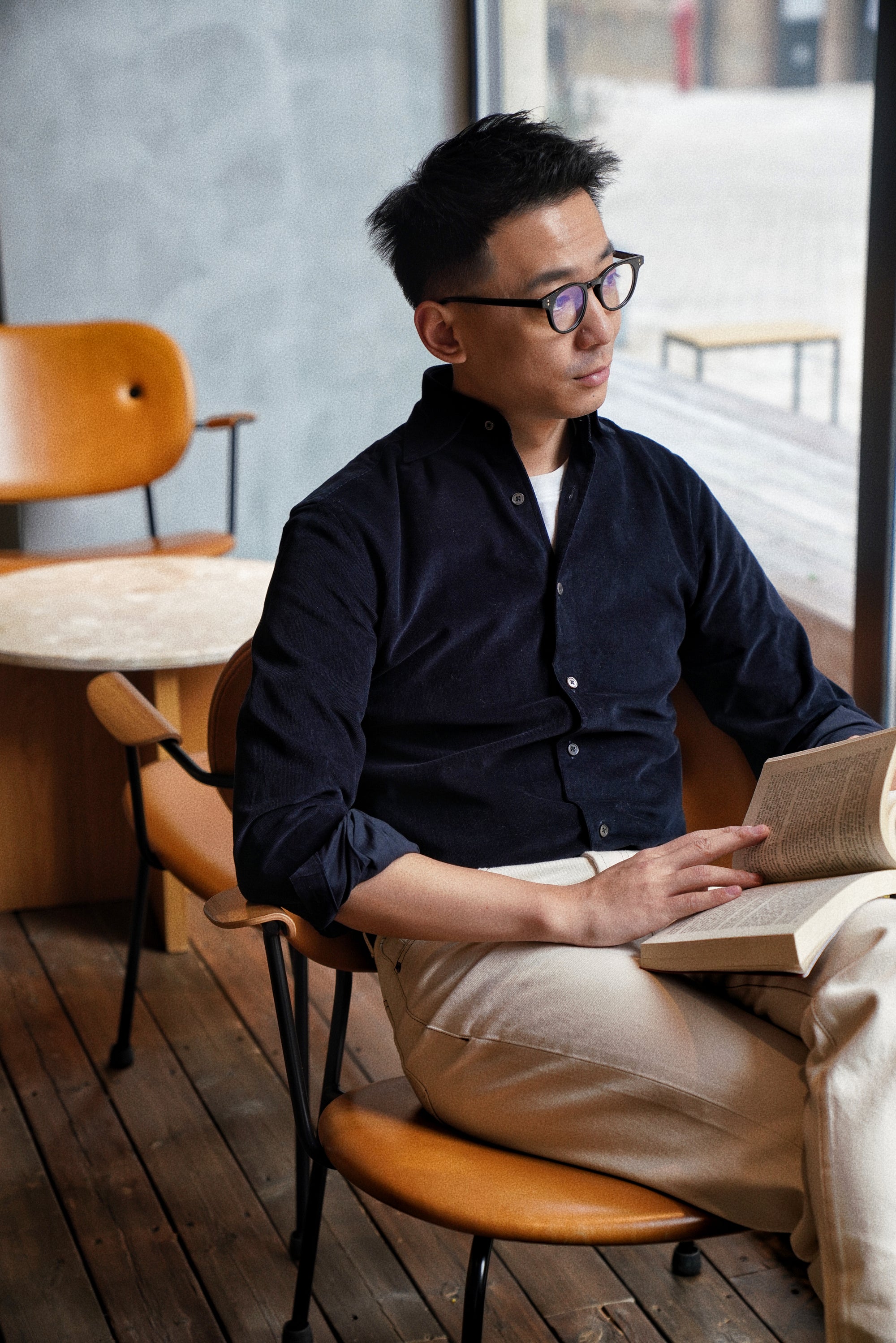 MTO Navy Pima Cotton Corduroy Shirt