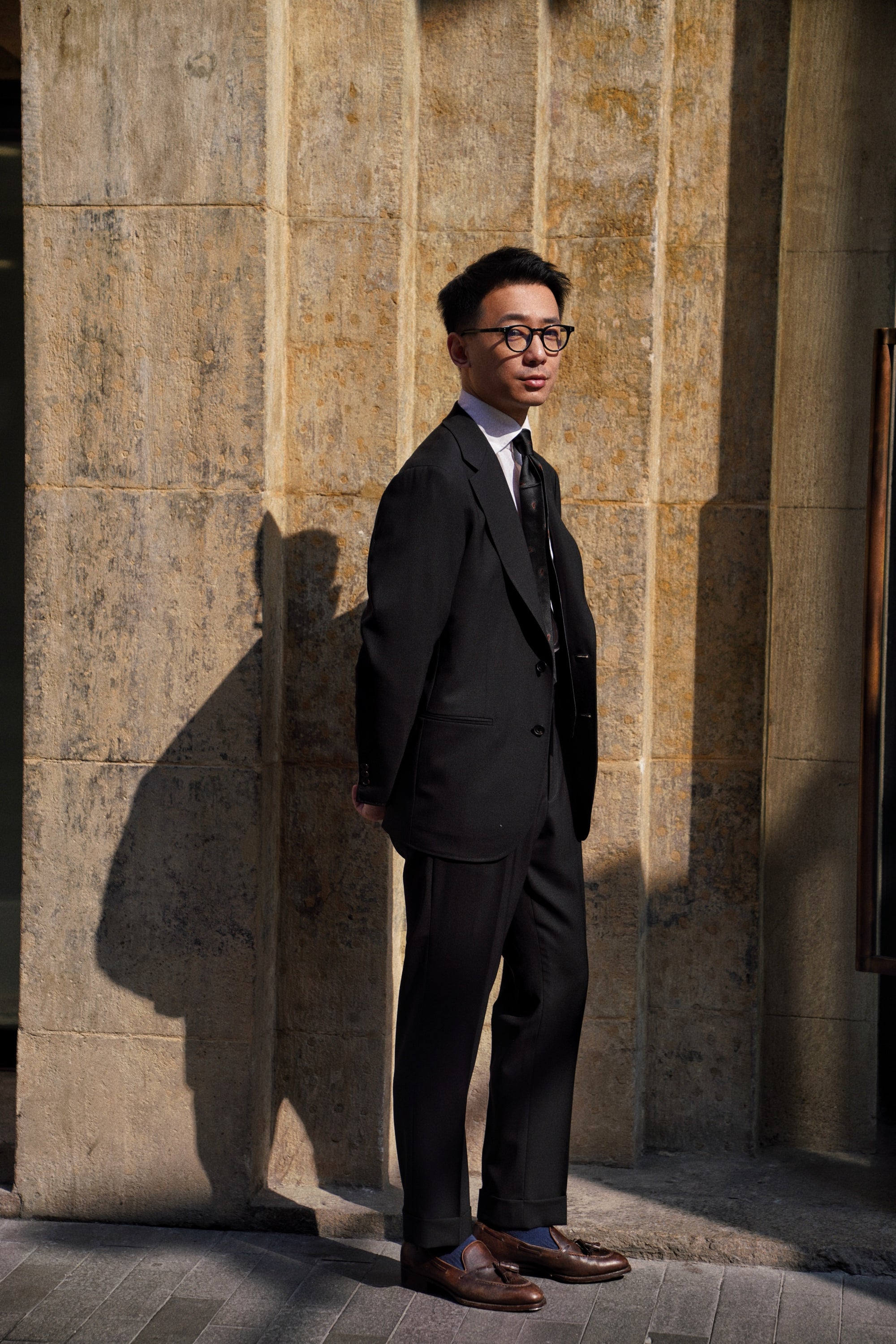 Black High Twist Wool Suit #144