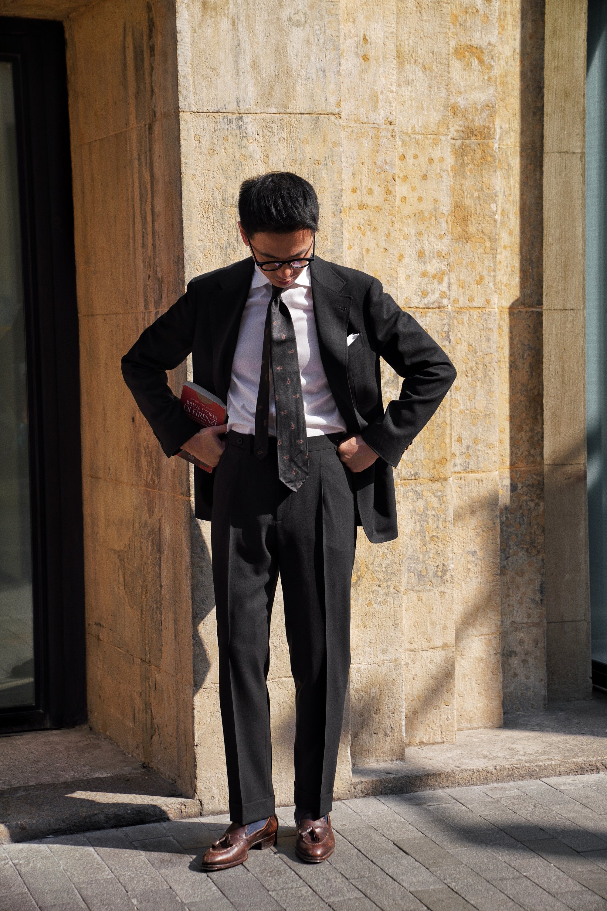 Black High Twist Wool Suit #144
