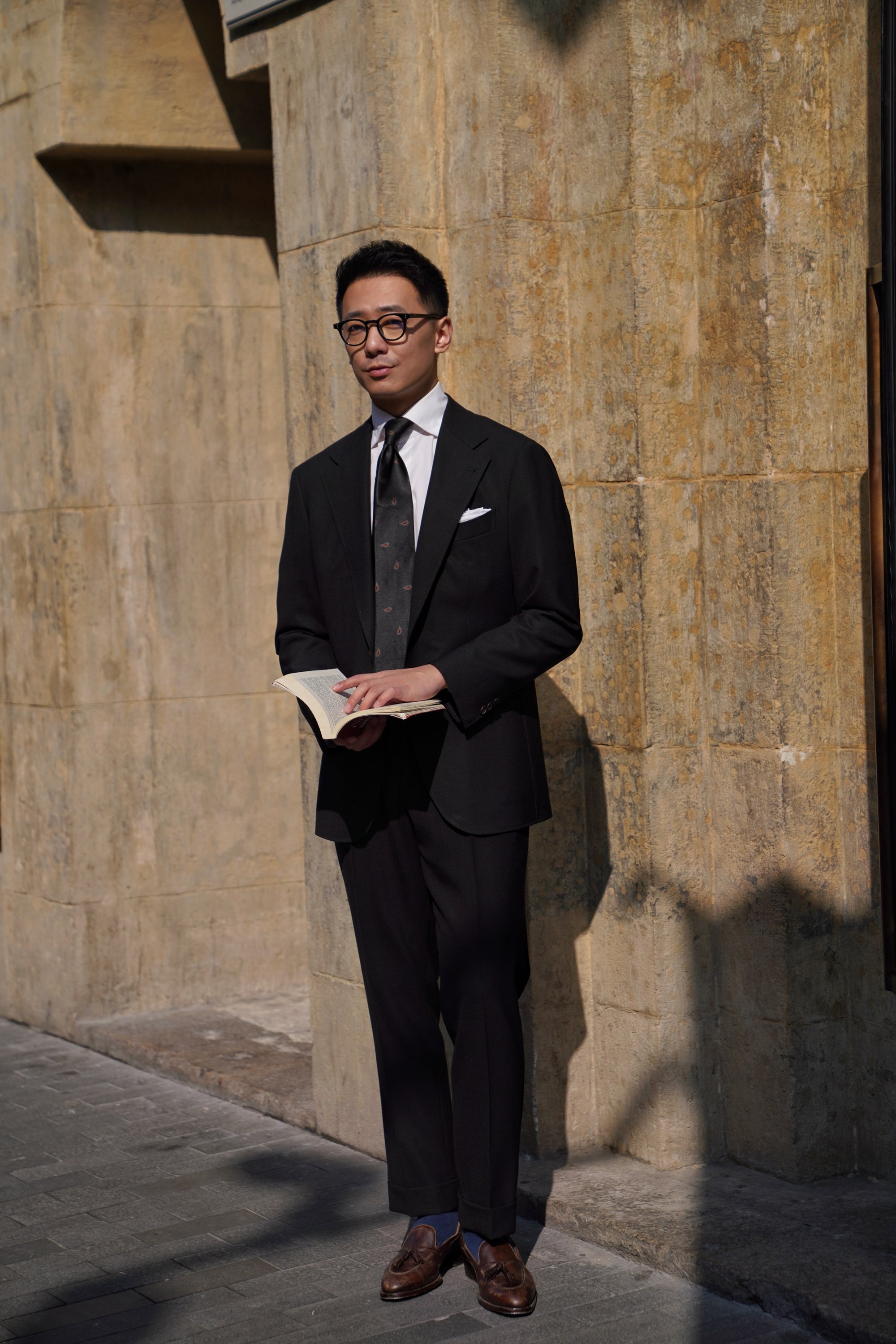 Black High Twist Wool Suit #144