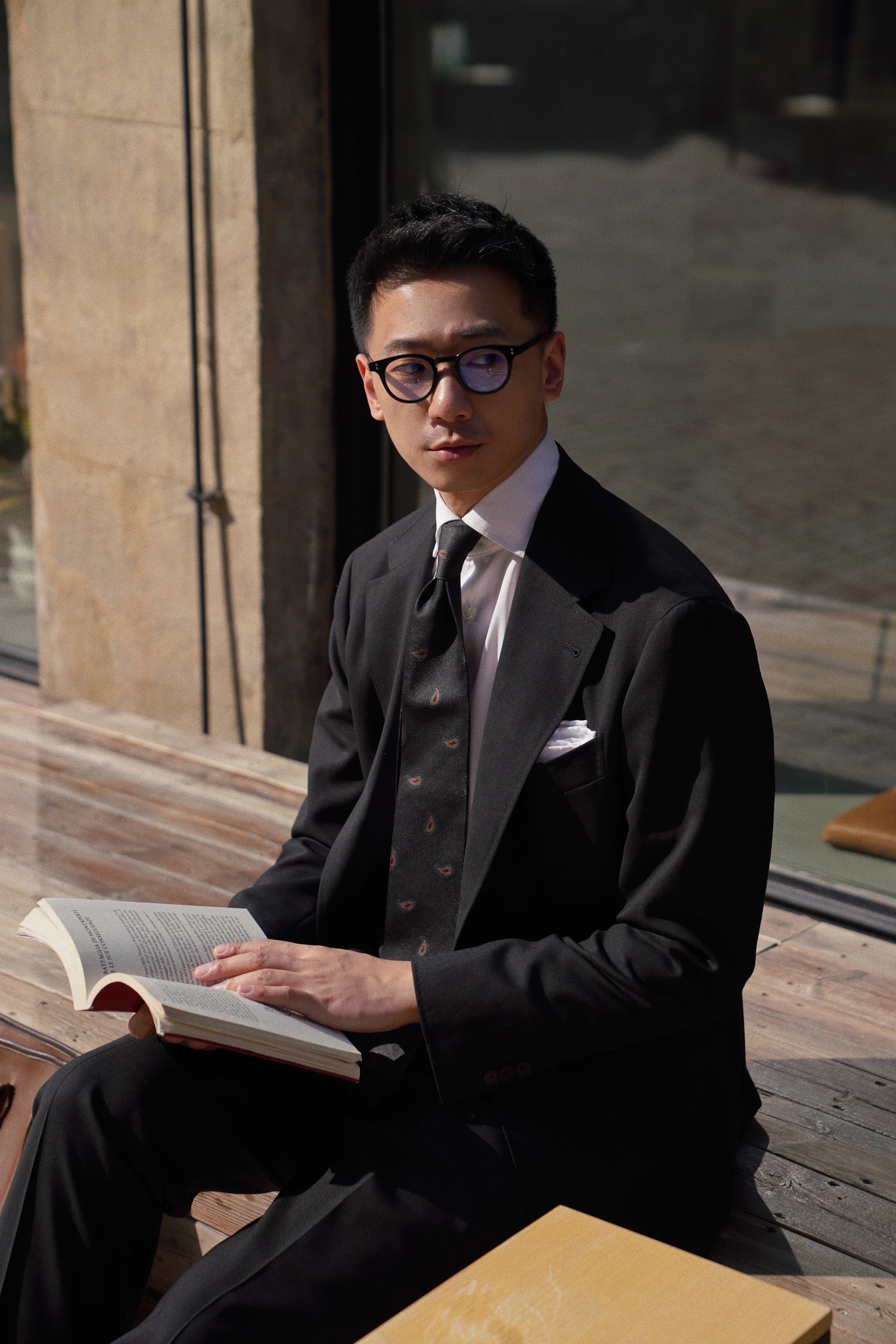 Black High Twist Wool Suit #144