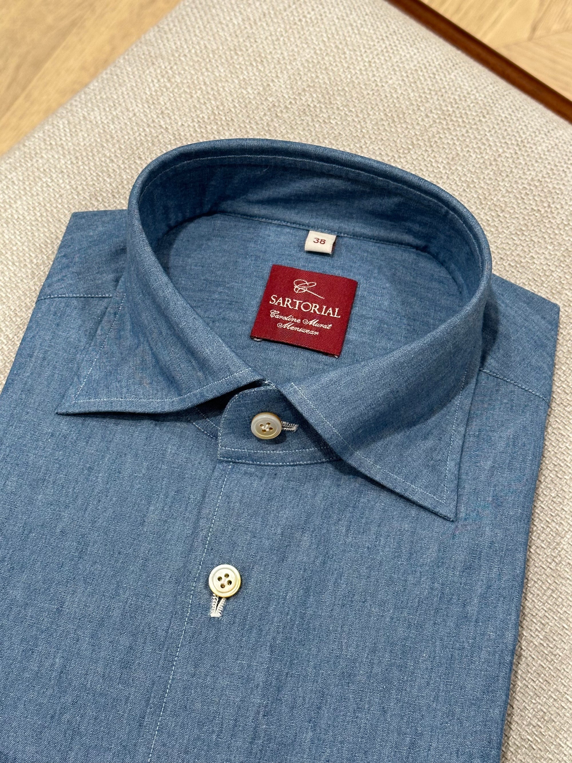 MTO Hand-stitched Washed Denim Shirt