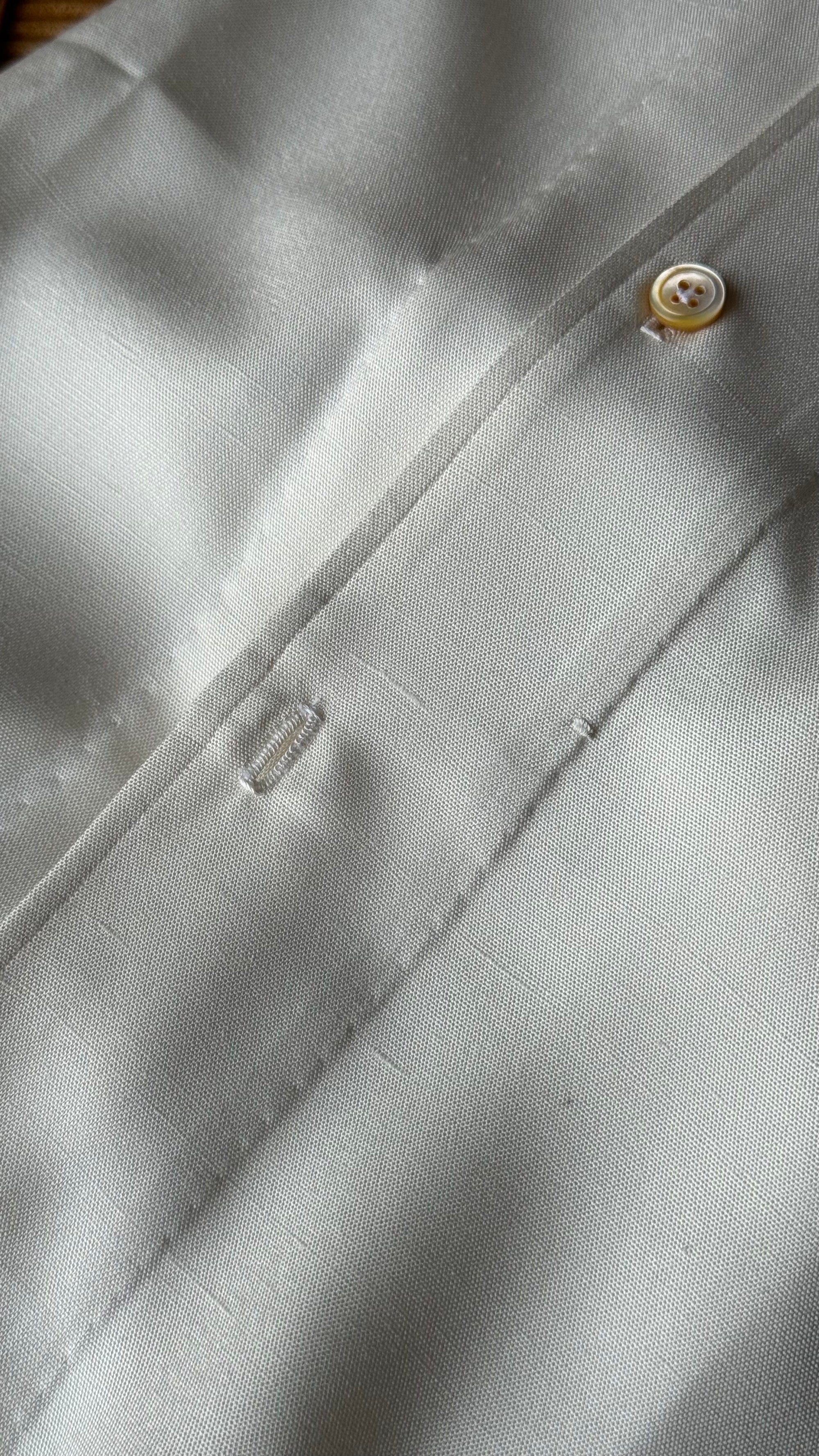 MTO Hand-stitched Beige One Piece Collar Dupioni Silk Shirt