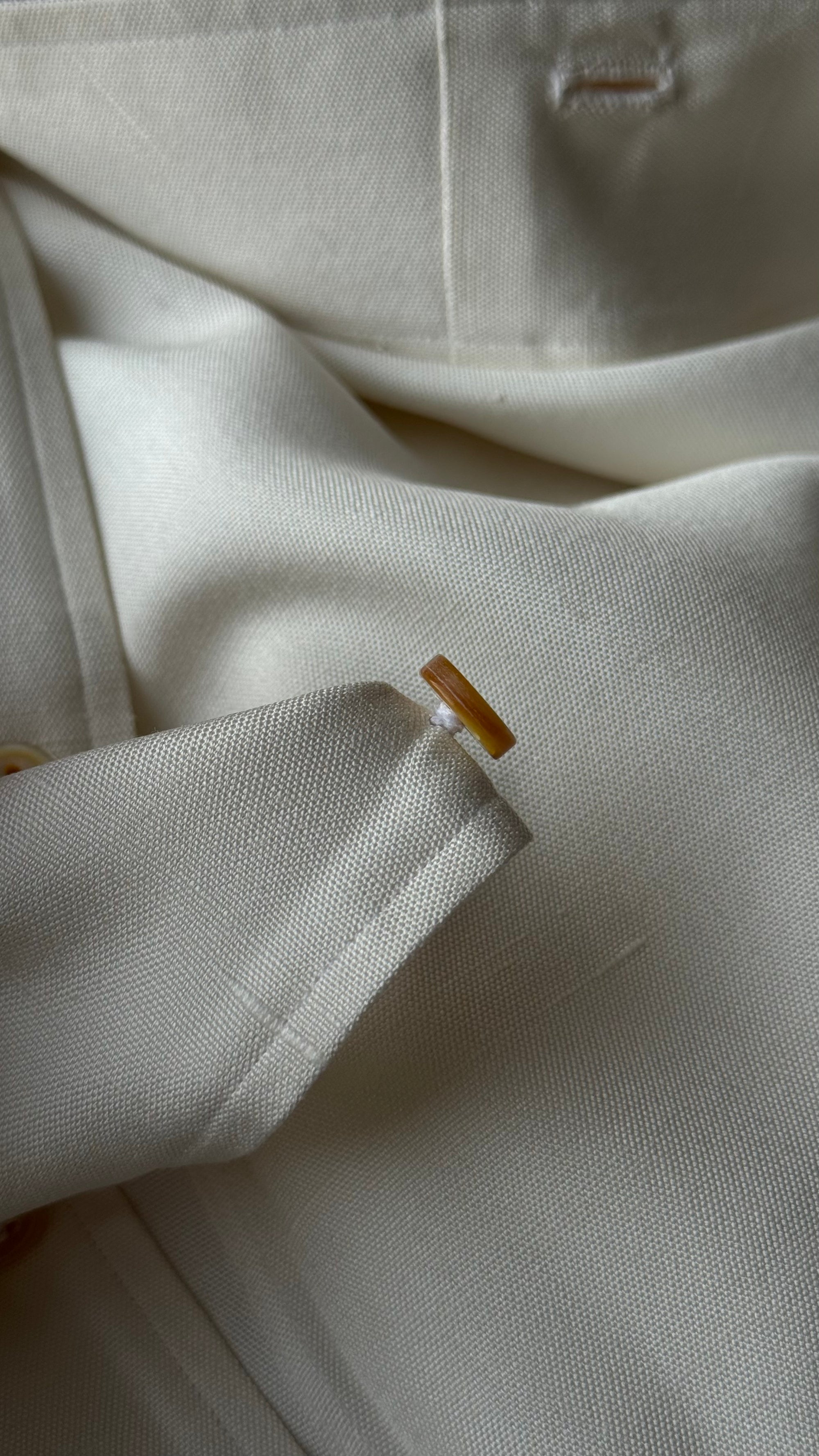 MTO Hand-stitched Beige One Piece Collar Dupioni Silk Shirt