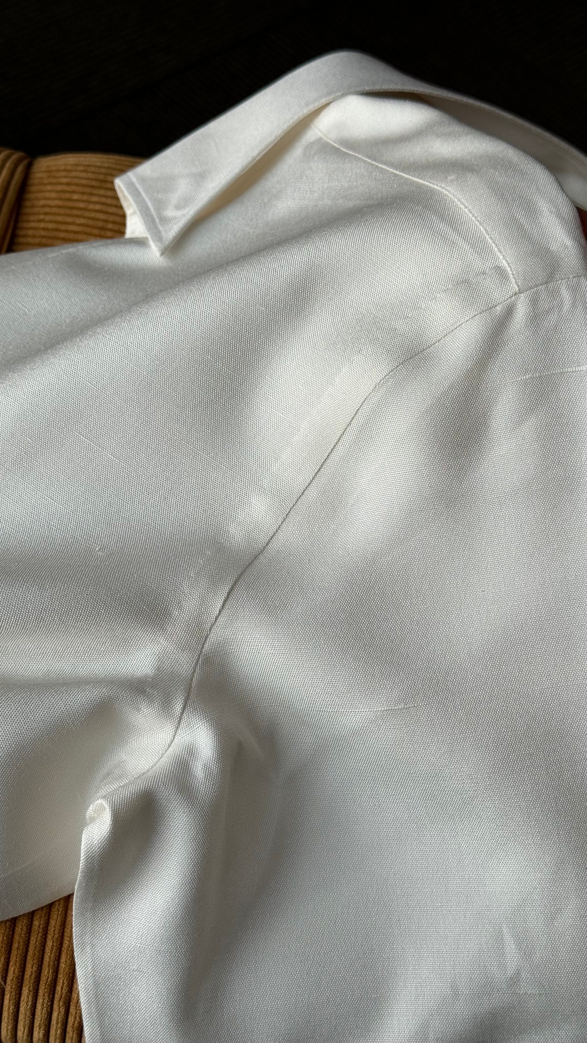 MTO Hand-stitched Beige One Piece Collar Dupioni Silk Shirt