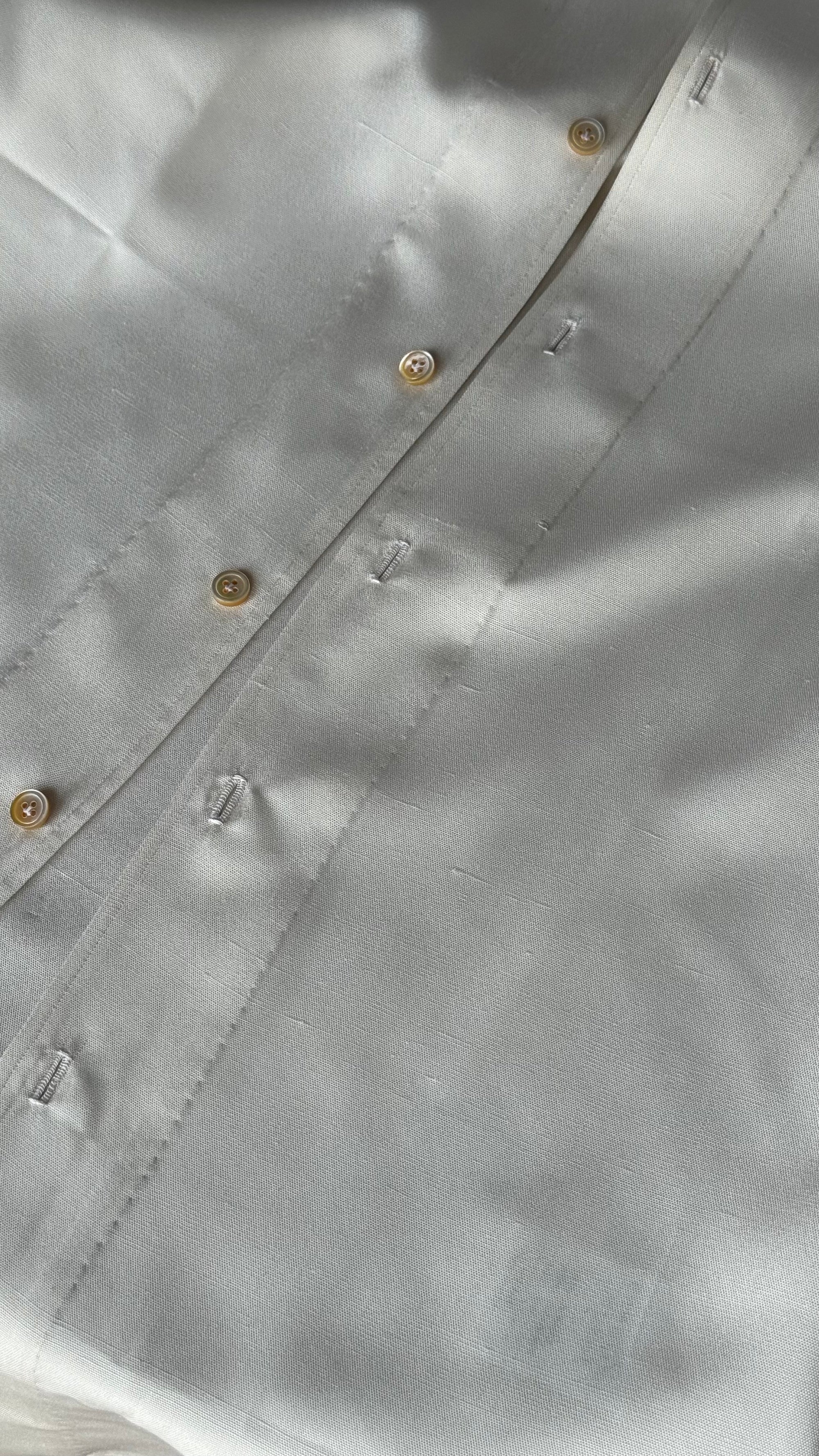 MTO Hand-stitched Beige One Piece Collar Dupioni Silk Shirt