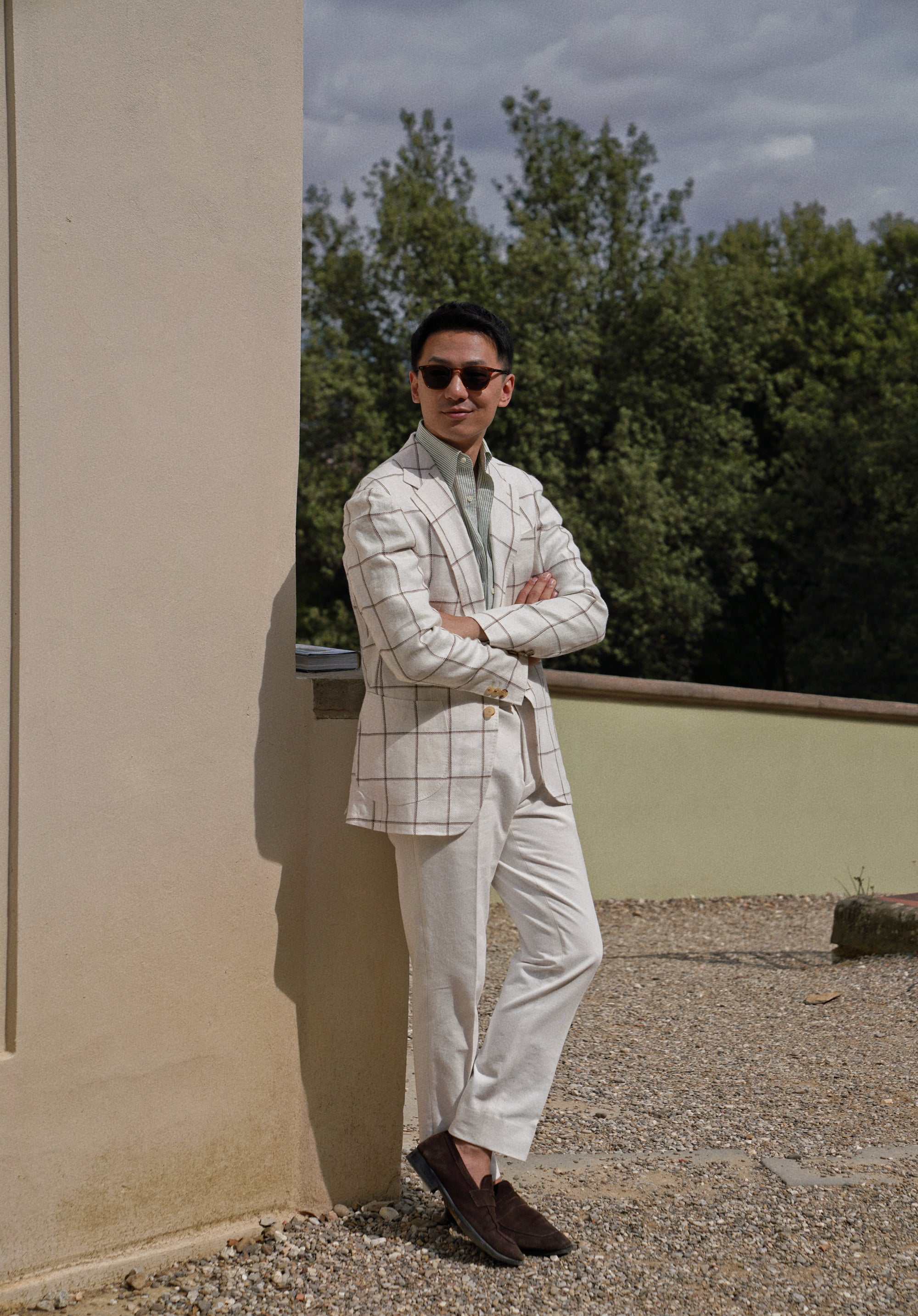 Beige Windowpane Linen Jacket #52
