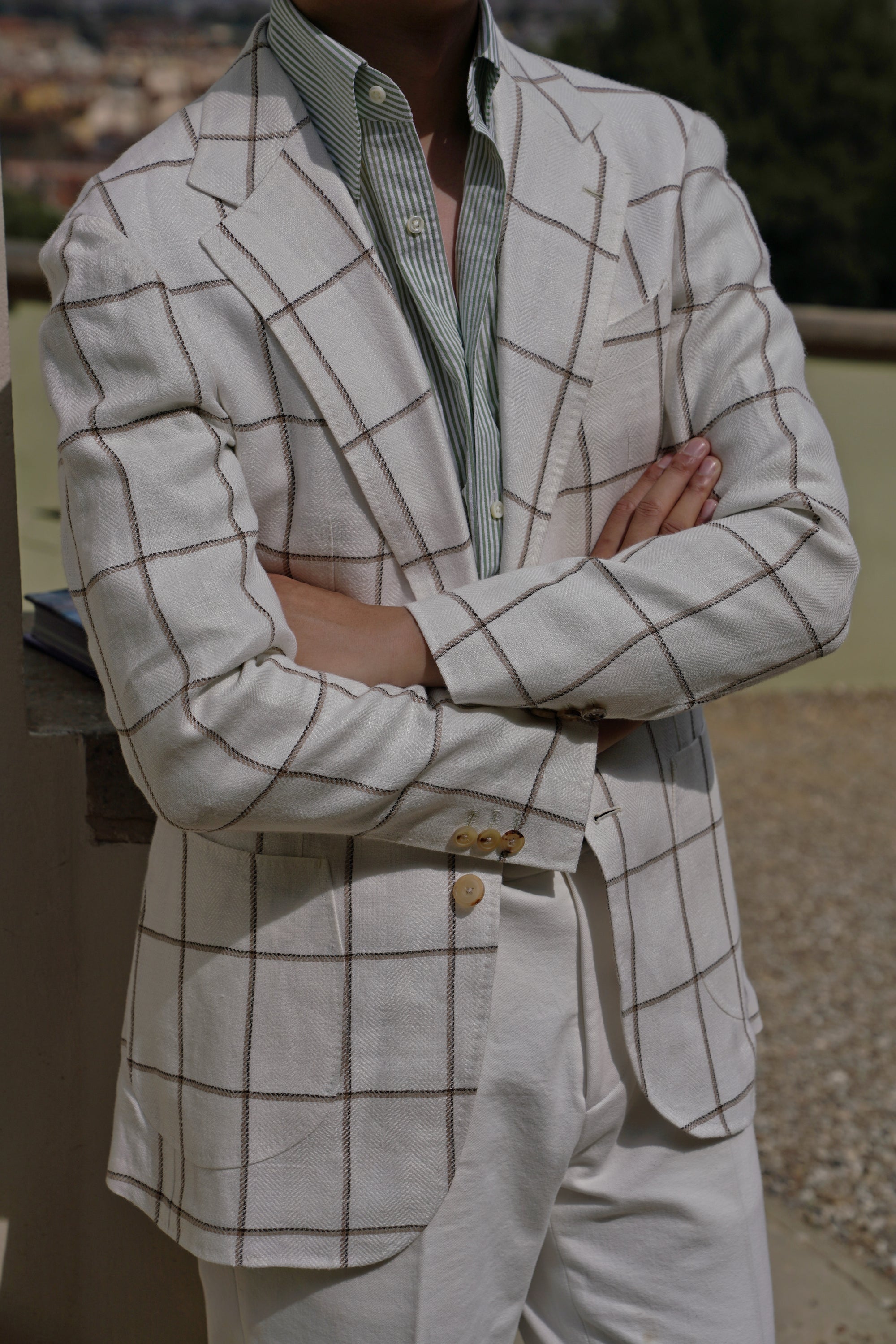 Beige Windowpane Linen Jacket #52