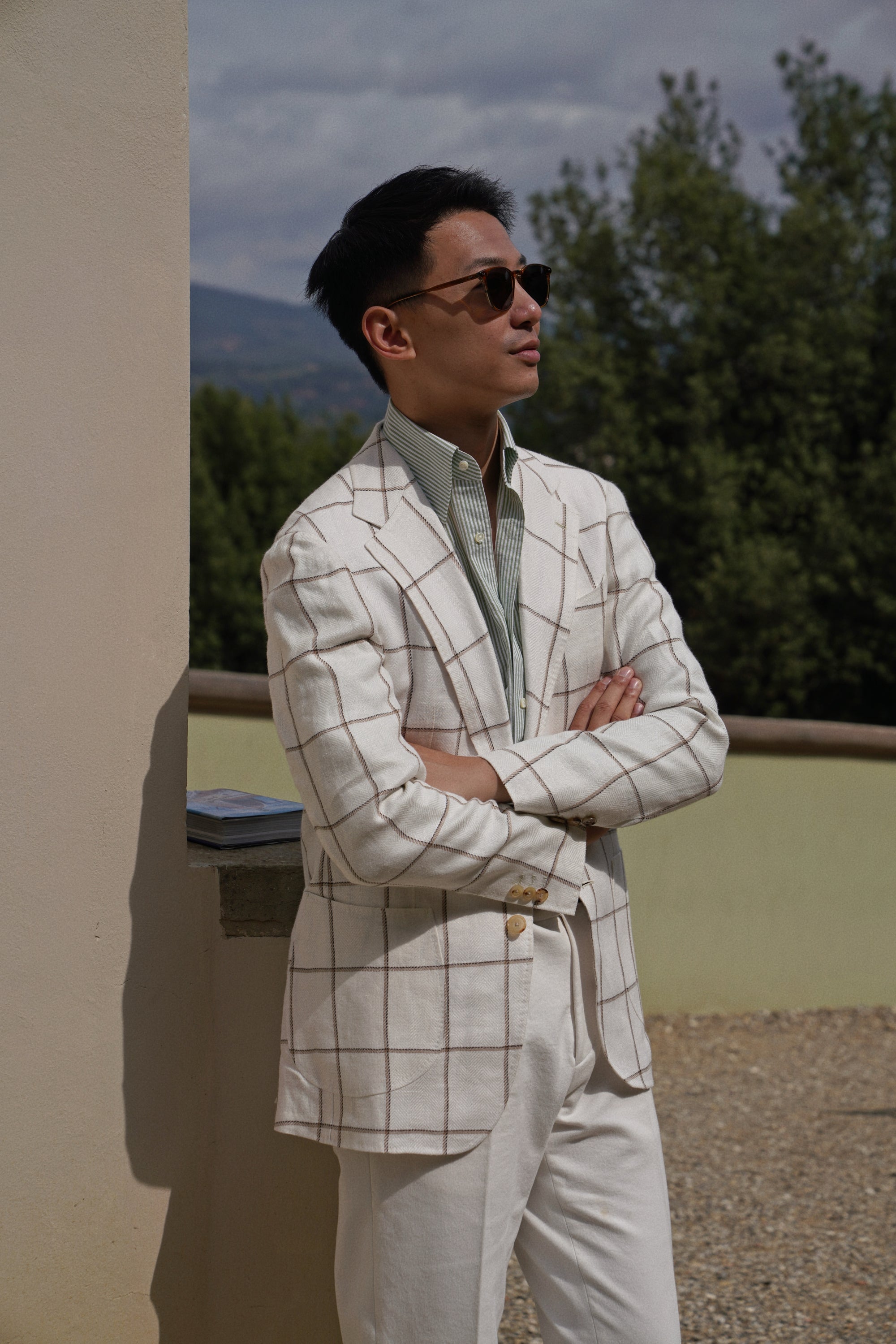 Beige Windowpane Linen Jacket #52