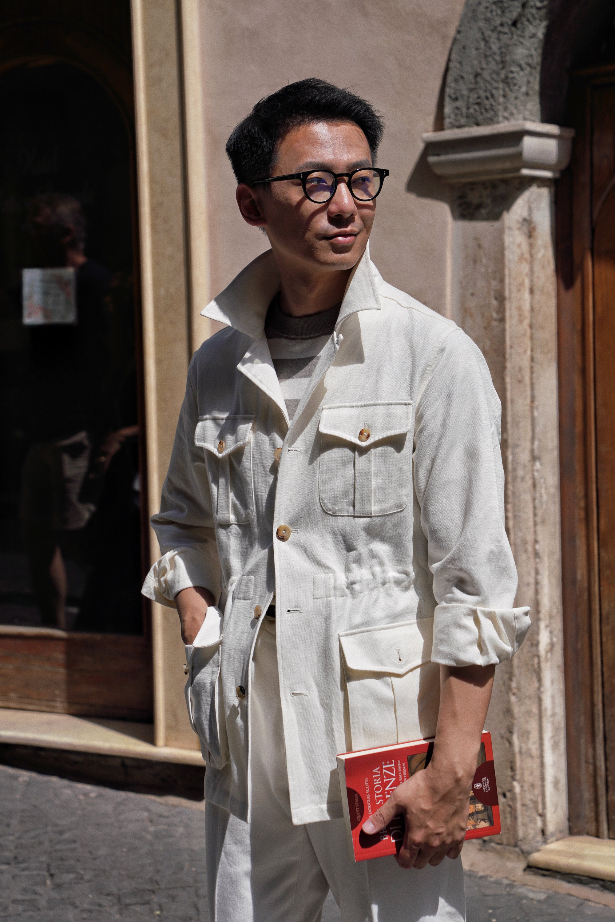 Beige Linen Cotton Safari Jacket