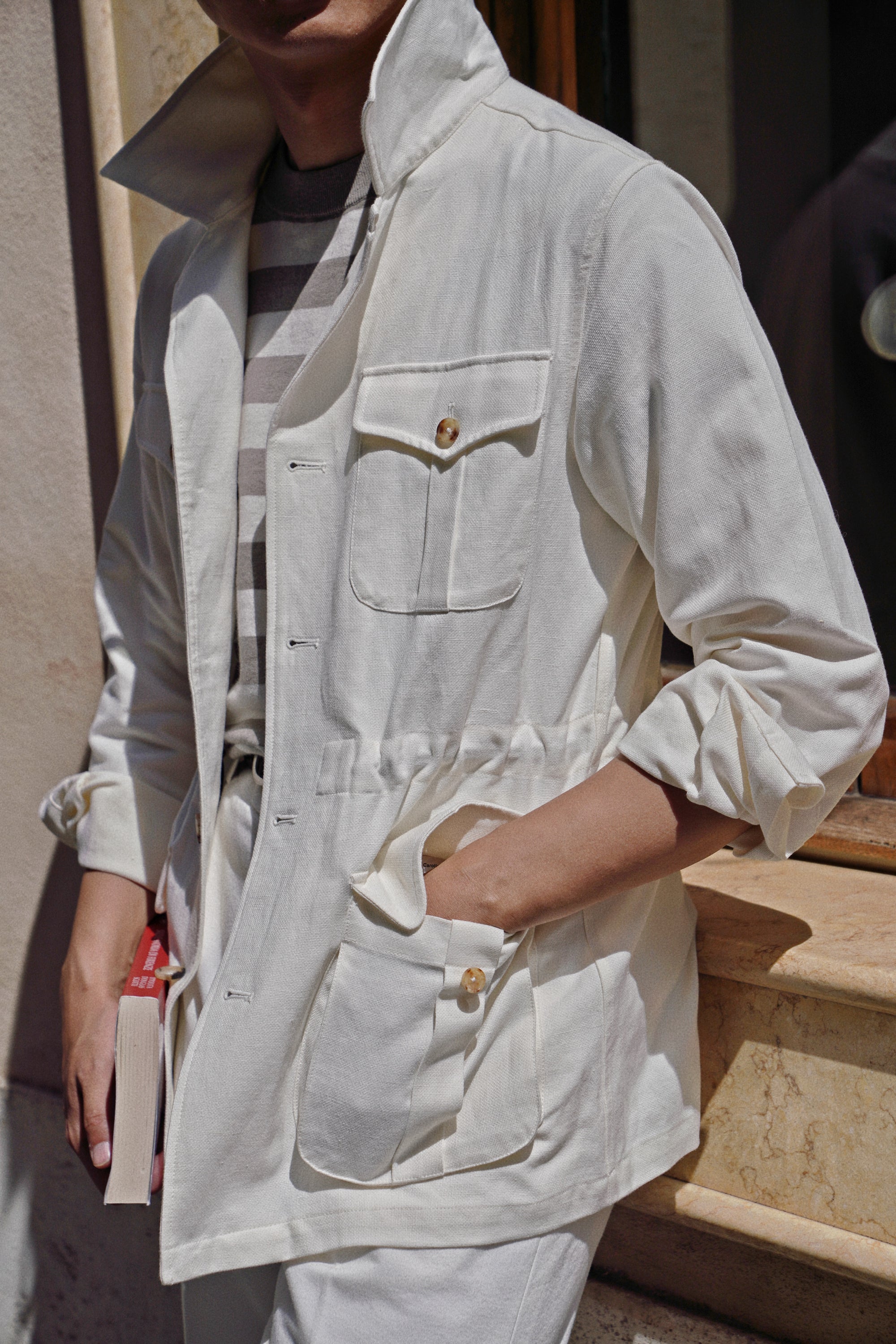 Beige Linen Cotton Safari Jacket